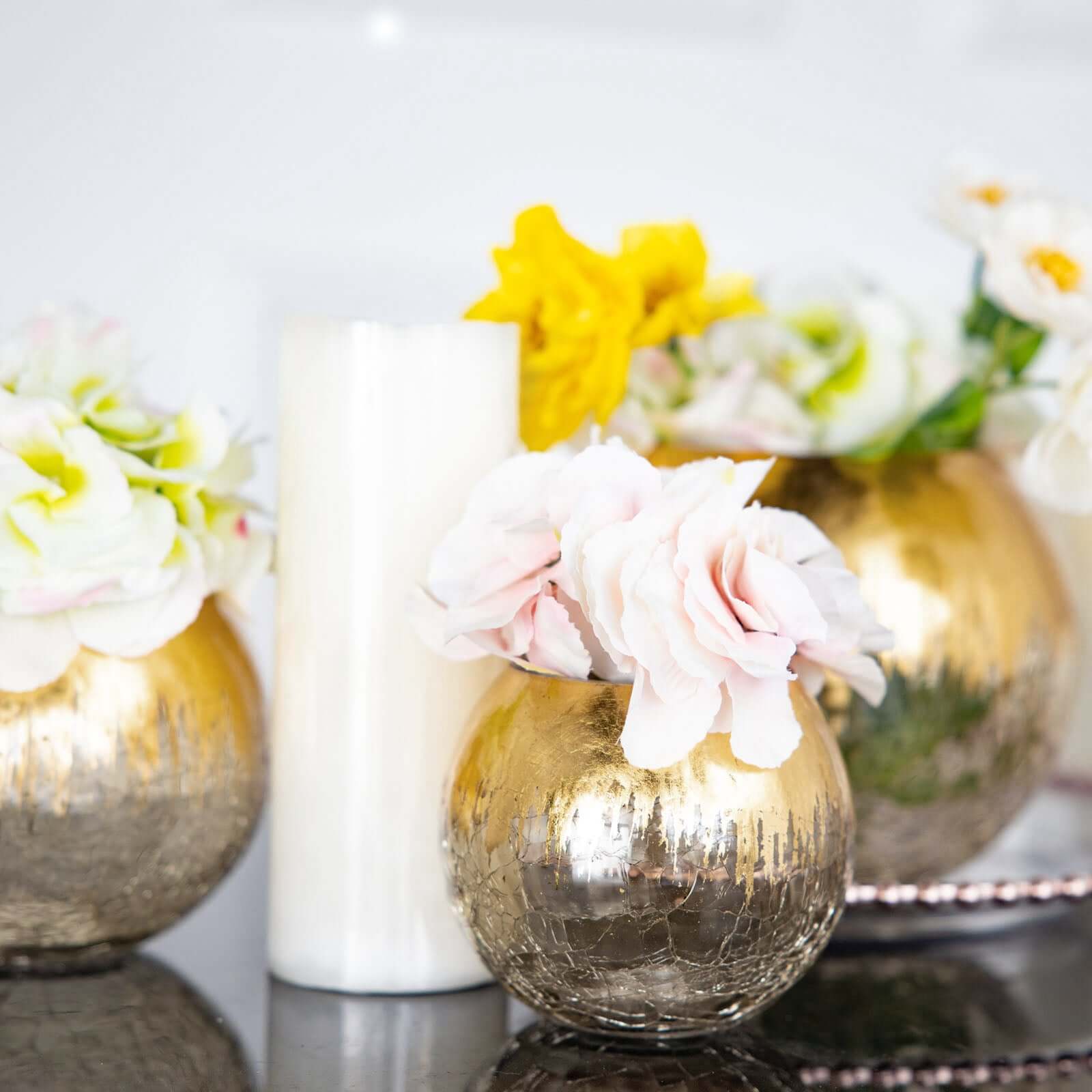 Glass Flower Vase Gold Foiled Crackle Bubble - Stylish Centerpiece for Events 4.5