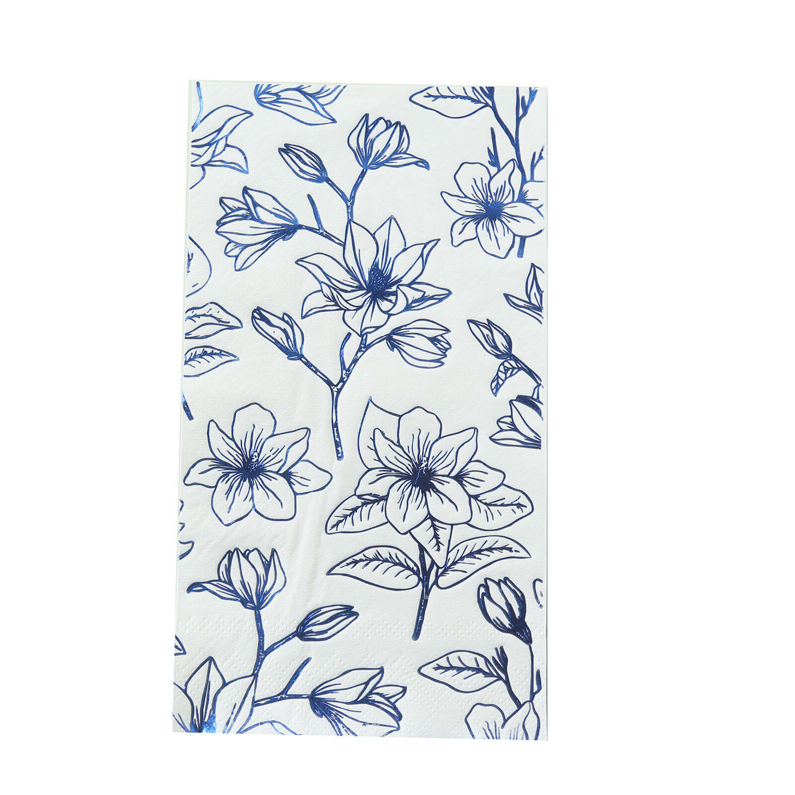 50-Pack Paper Dinner Napkins White with Blue Magnolia Flowers Print 2-Ply - Disposable Soft Napkins for Parties