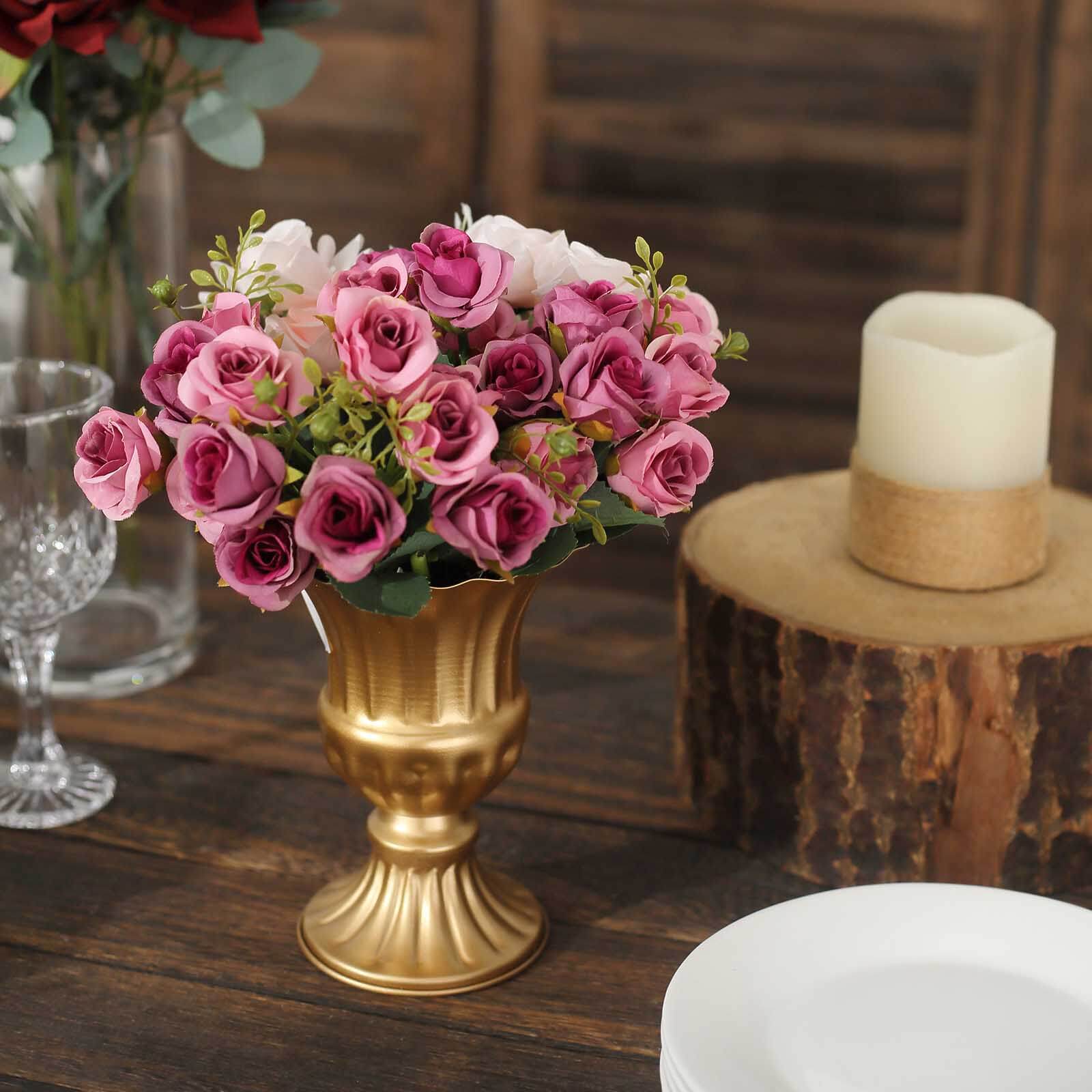 2-Pack Metal Pedestal Flower Vases Trumpet Style Gold - Vintage Mini Compote Vase for Event Table Decor 6