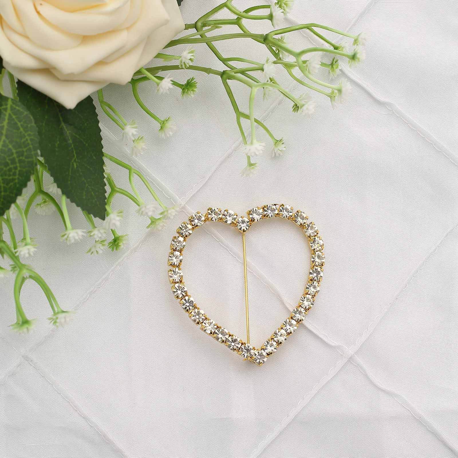 Rhinestone Chair Sash Band Buckle Gold 2 Heart Metal - Glittering Diamond Accent for Weddings & Special Events