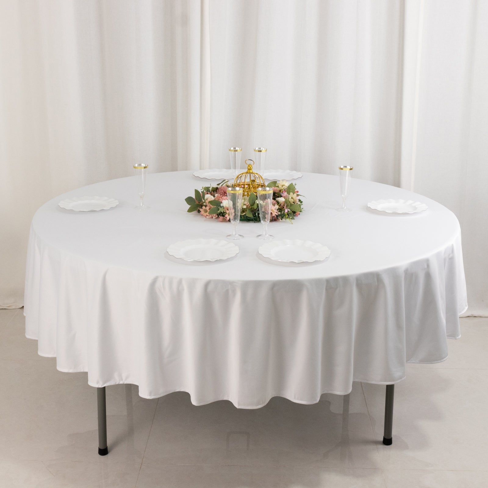 Premium Scuba Round 90 Tablecloth White - Wrinkle Free & Stain Resistant Table Cover for Weddings and Banquets