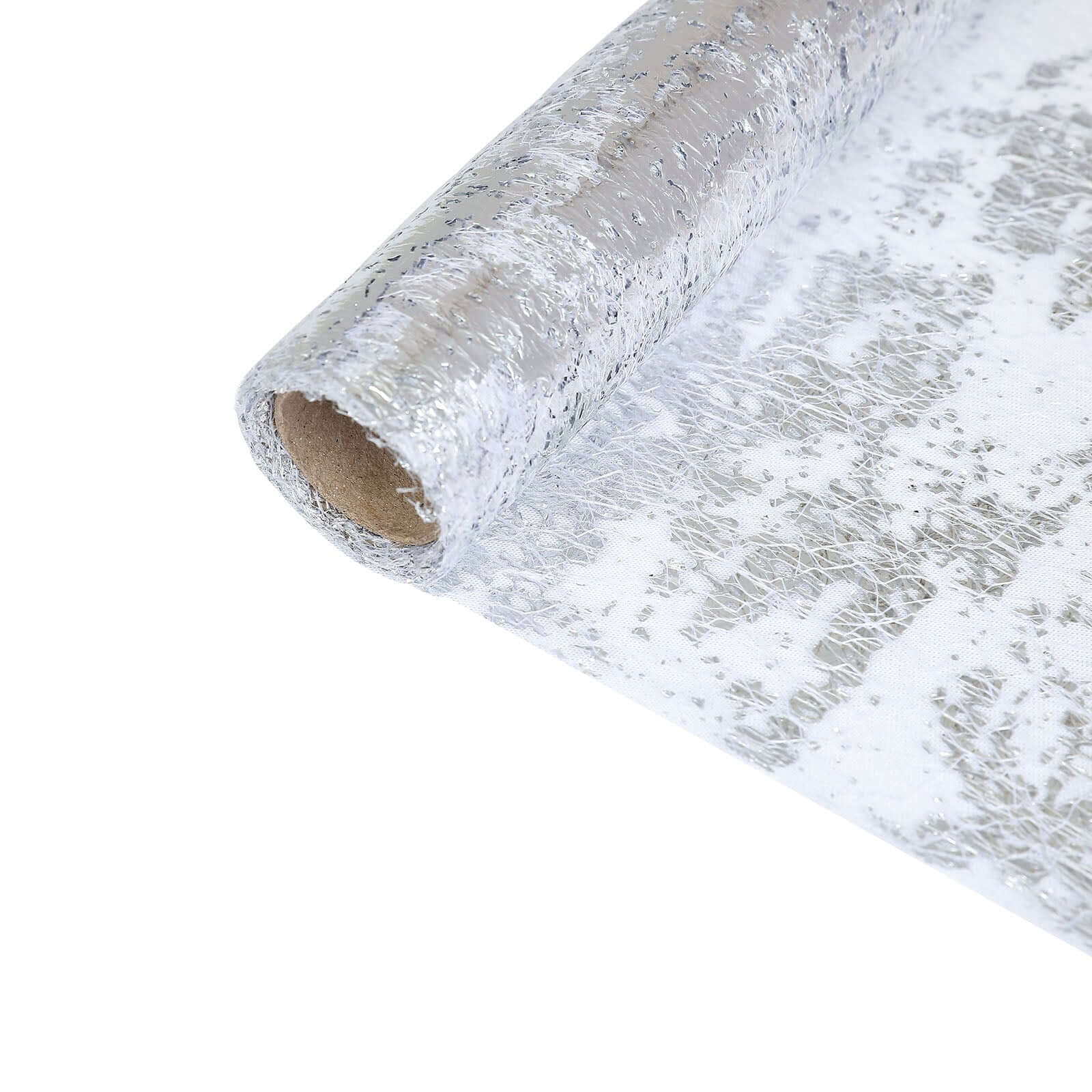 Mesh Polyester 108 Table Runner Roll Metallic Silver - Distressed Foil Look Disposable Table Decor