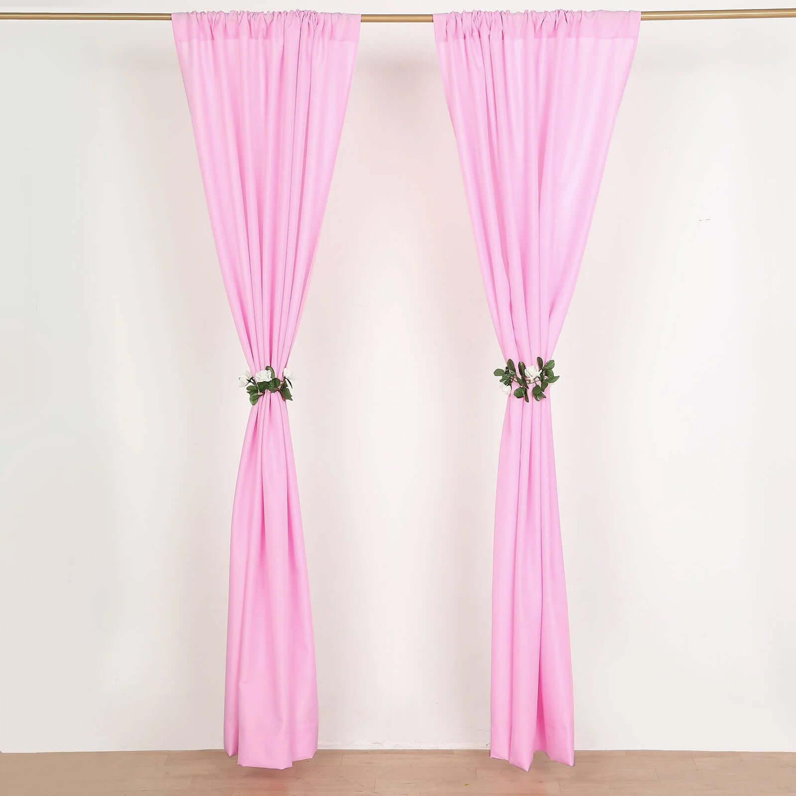 2 Pack Pink Polyester Event Curtain Drapes, 10ftx8ft Backdrop Event Panels With Rod Pockets 130 GSM