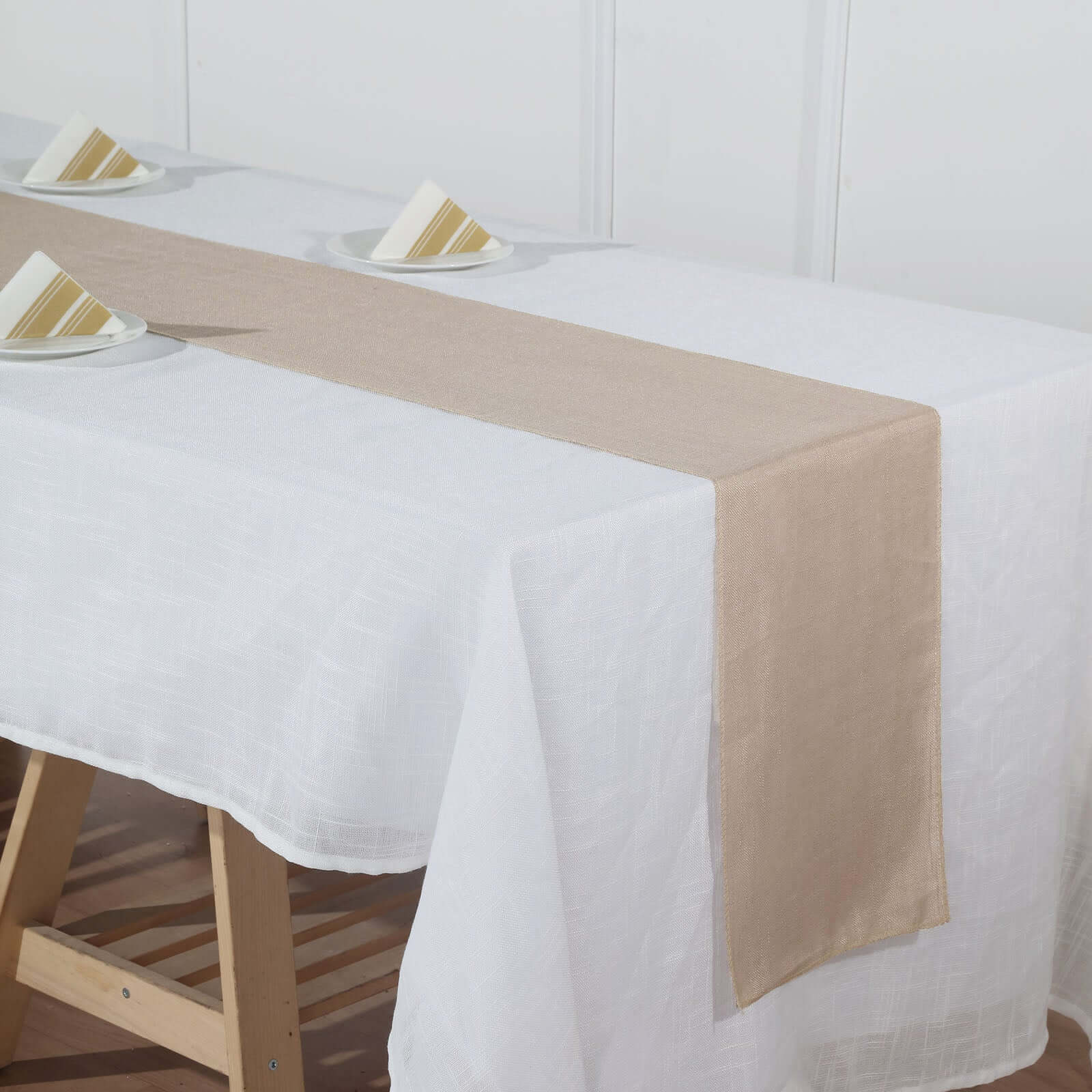 Faux Linen 12x108 Table Runner Taupe - Slubby Textured & Wrinkle Resistant Table Decor