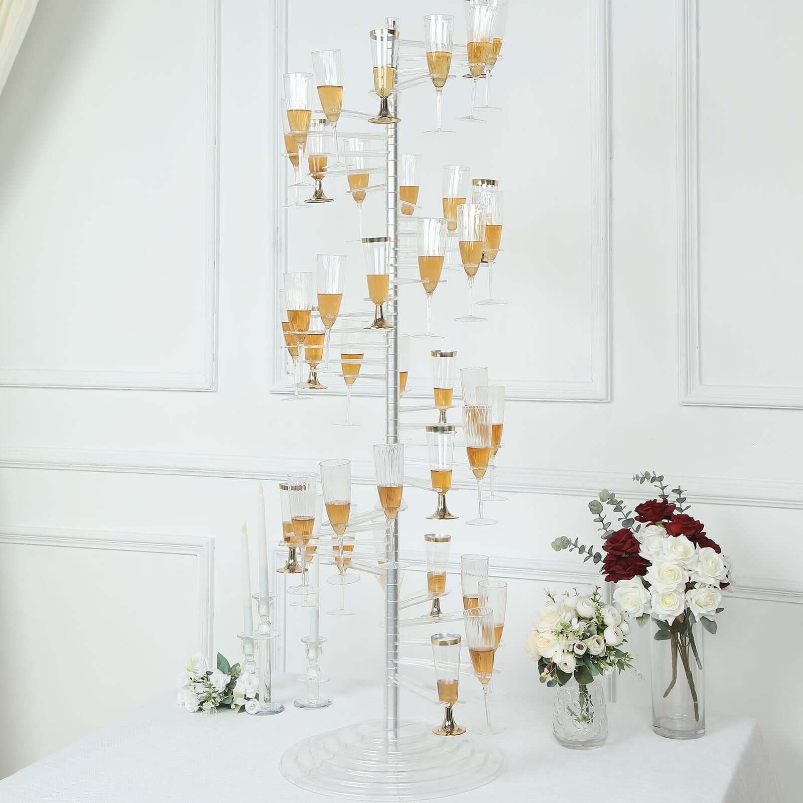 Champagne Glass Holder Tower Clear Acrylic Spiral Design - Flute Display Rack Cocktail Tree Stand with 40 Holders for Professional & Home Use 4.5ft