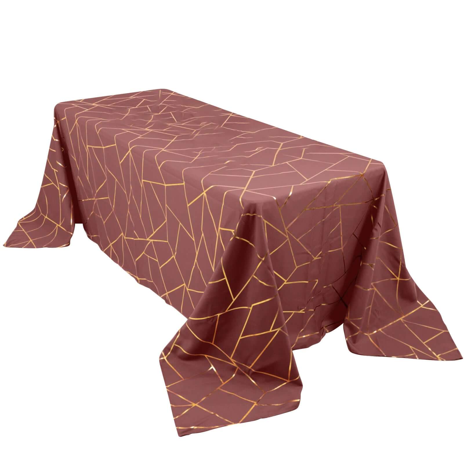 Polyester 60x132 Rectangle Tablecloth Cinnamon Rose with Gold Foil Geometric Pattern - Wrinkle-Resistant and Durable Table Cover for Weddings & Events