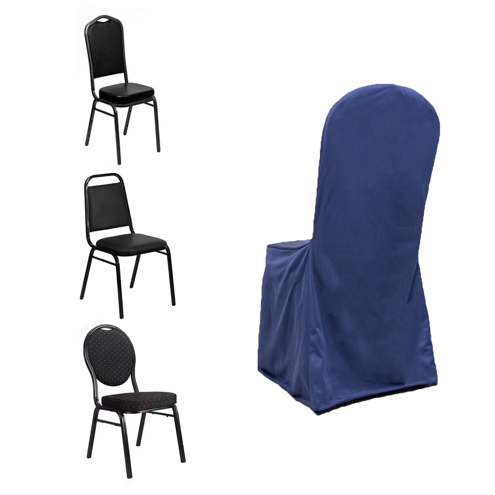 Scuba Stretch Chair Cover Navy Blue for Banquet Chairs Slim Fit Design - Wrinkle Free and Durable Slipcover