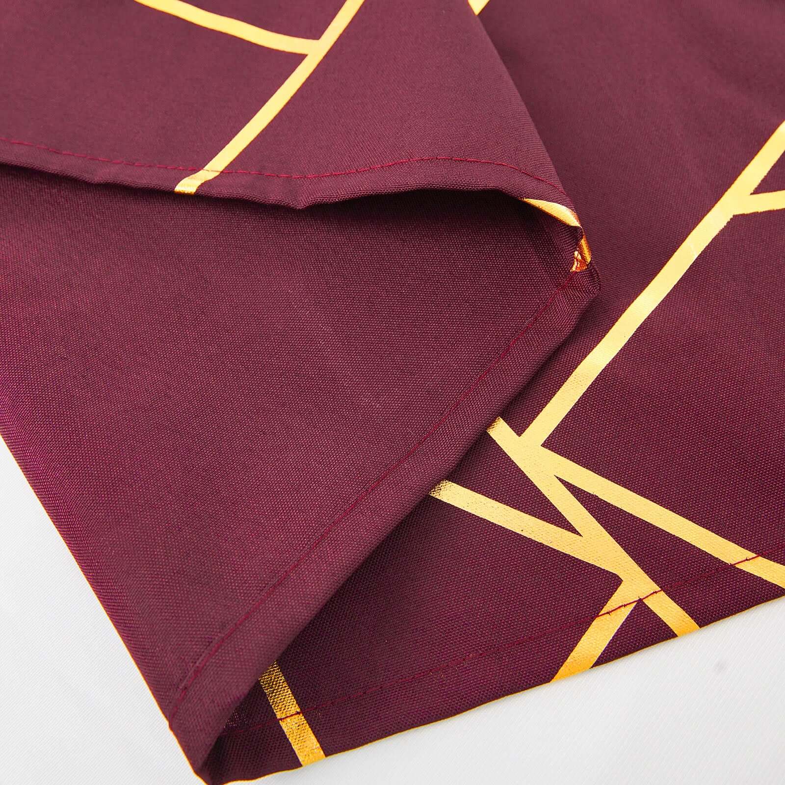 Polyester 54x54 Square Tablecloth Burgundy with Gold Foil Geometric Pattern - Wrinkle-Resistant & Durable Table Cover