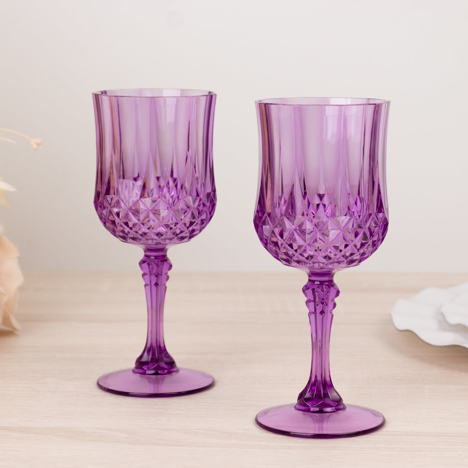 6-Pack Plastic Cocktail Goblets Purple Transparent Crystal Cut - Shatterproof Drinkware 8oz