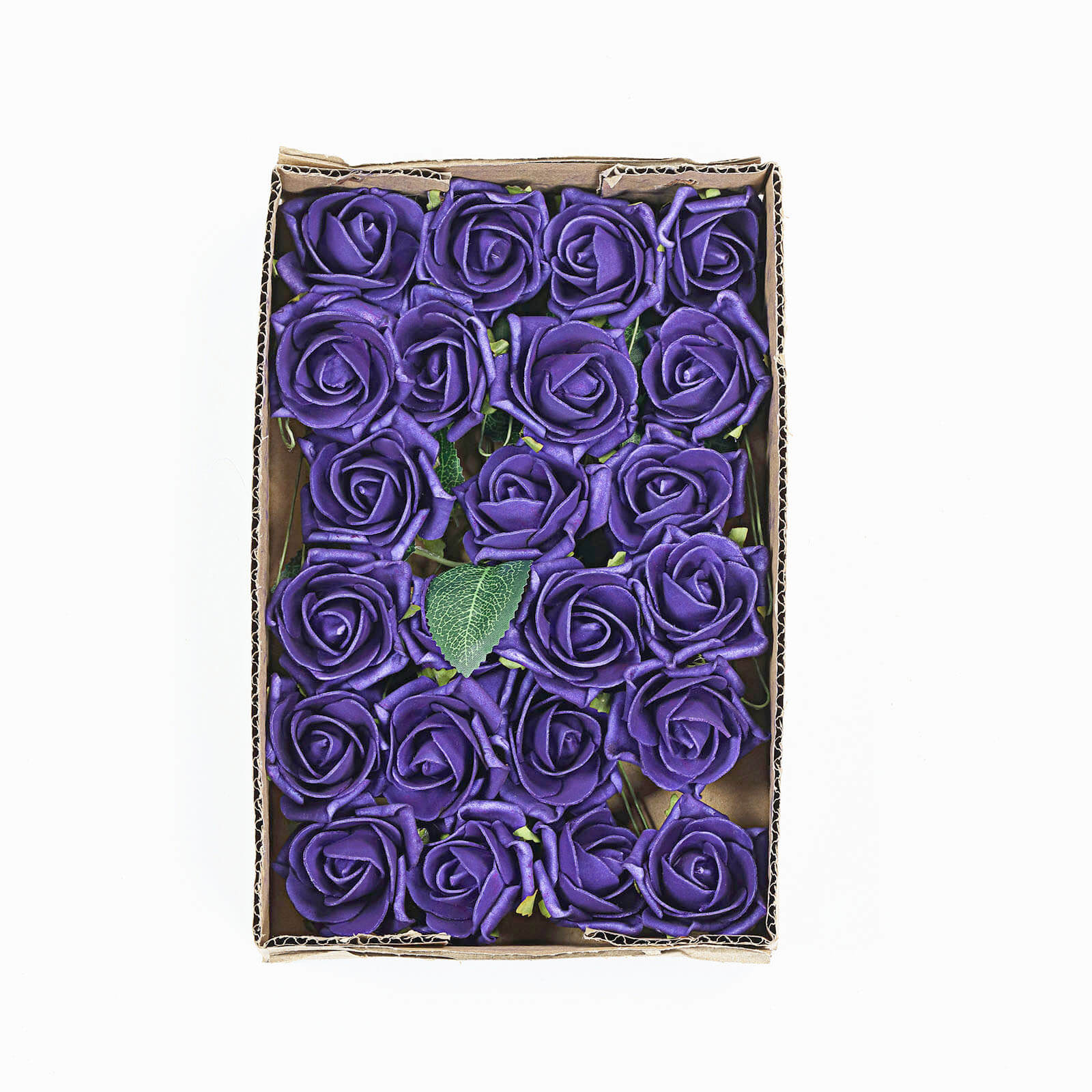 24 Roses 2 Purple Artificial Foam Flowers With Stem Wire and Leaves