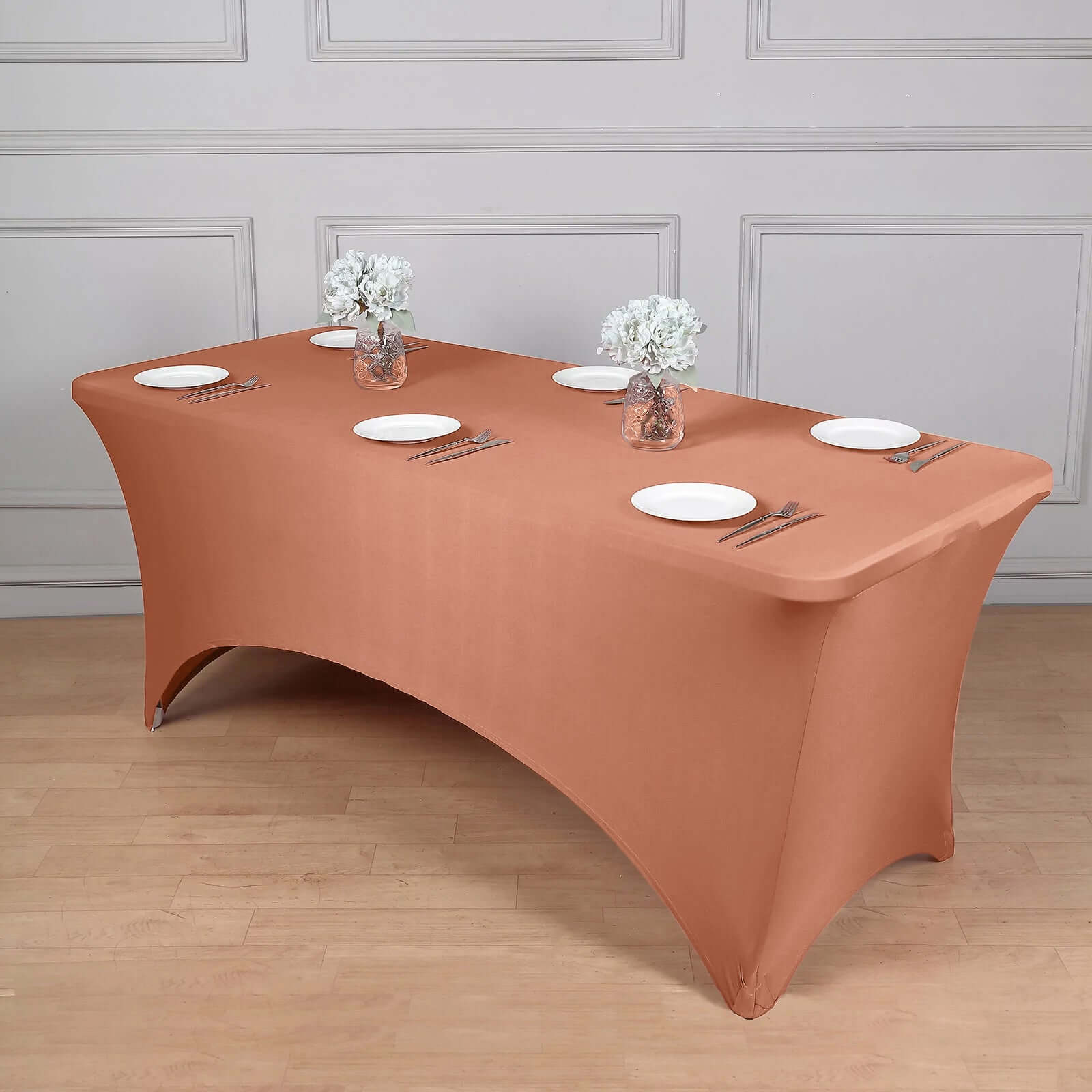 Stretch Spandex 6ft Rectangle Tablecloth Terracotta (Rust) - Durable Form-Fitting Table Cover