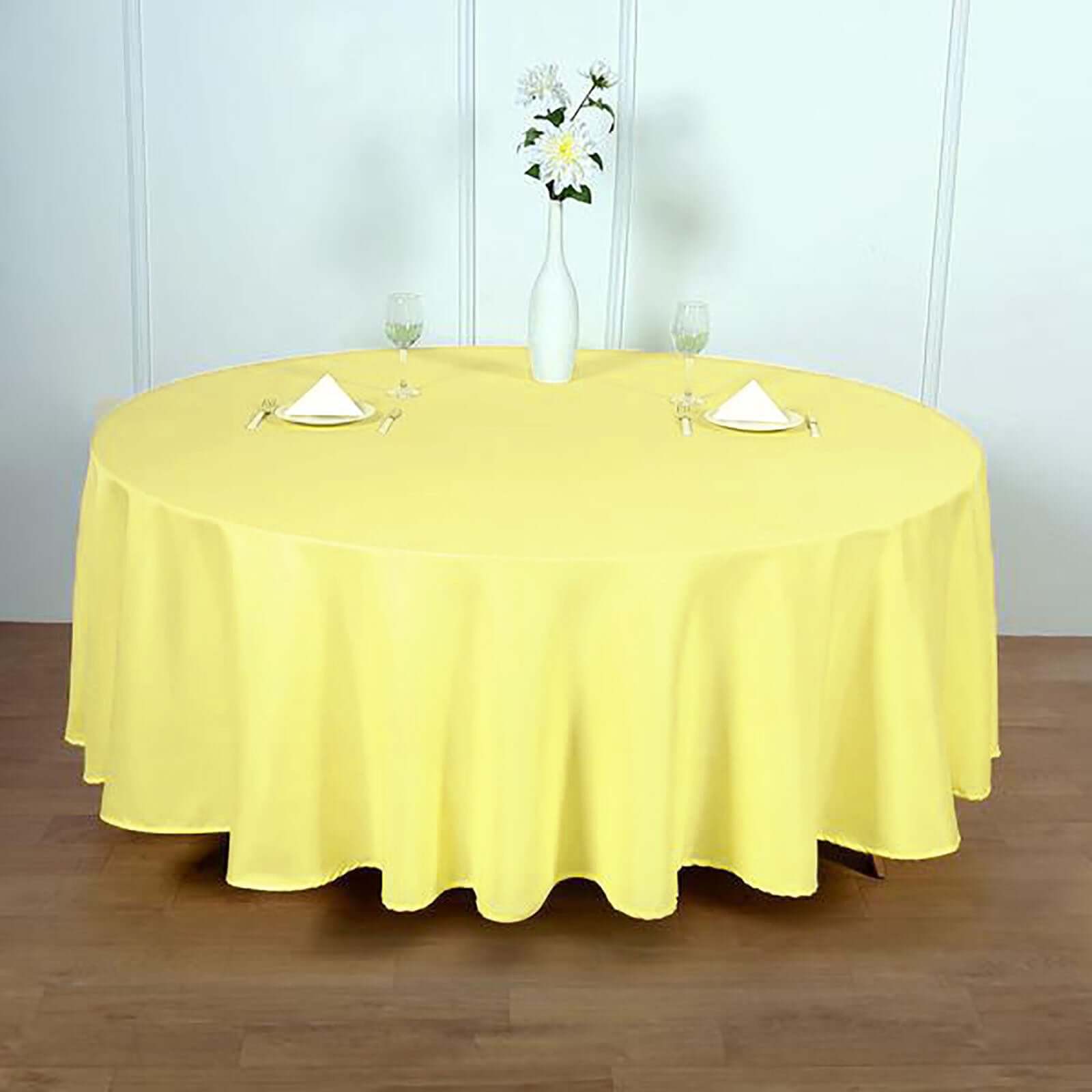 Polyester 108 Round Tablecloth Yellow - Wrinkle-Resistant Table Cover