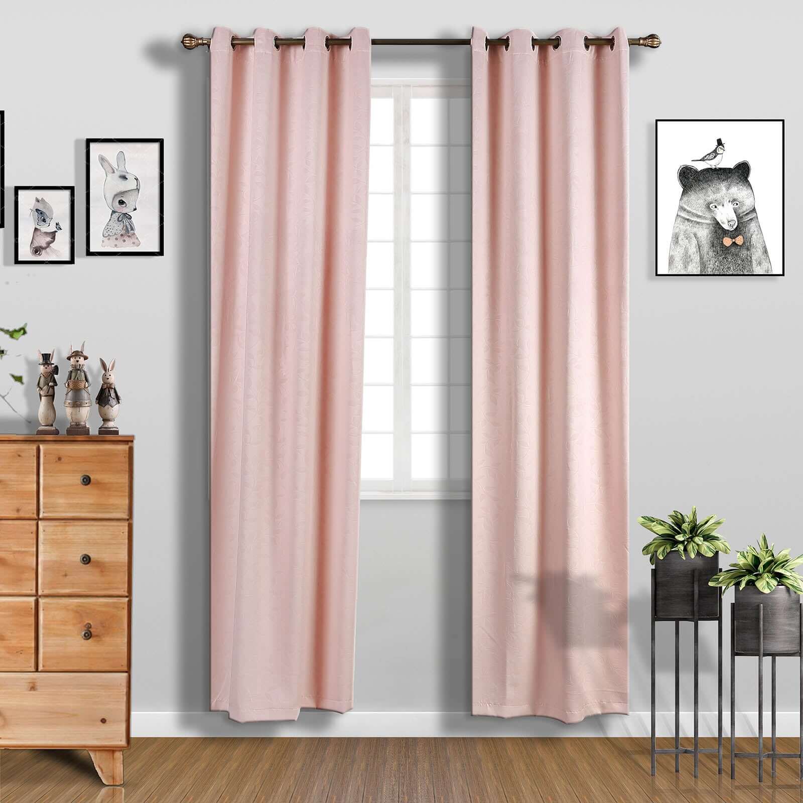 2 Pack Blush Embossed Thermal Blackout Soundproof Curtain Panels, 52x108 With Chrome Grommet Window Treatment