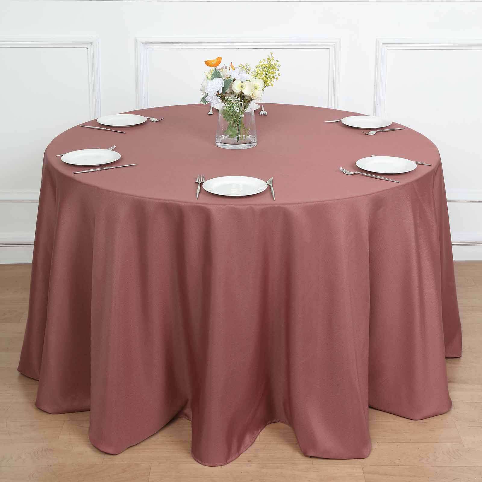 120 Cinnamon Rose Seamless Polyester Round Tablecloth for 5 Foot Table With Floor-Length Drop