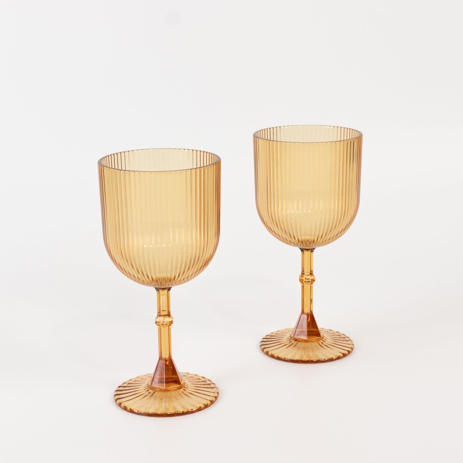 12-Pack Plastic Goblets Amber Gold Vintage Ribbed Pattern - Reusable Shatterproof Glassware 9oz