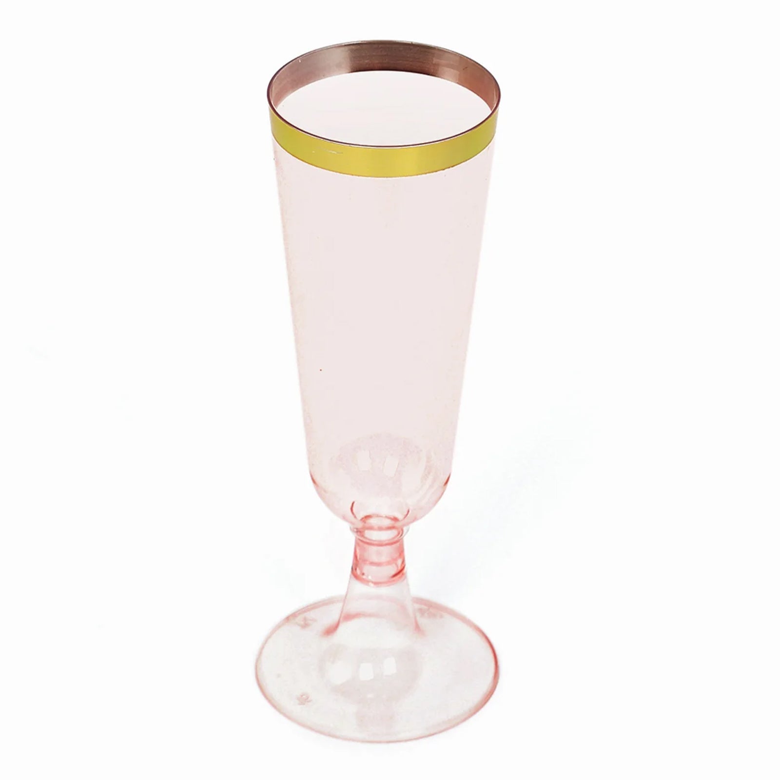 12-Pack Plastic Champagne Flutes Transparent Blush with Gold Rim - Stylish Disposable Cocktail Glasses for Parties 5oz 6