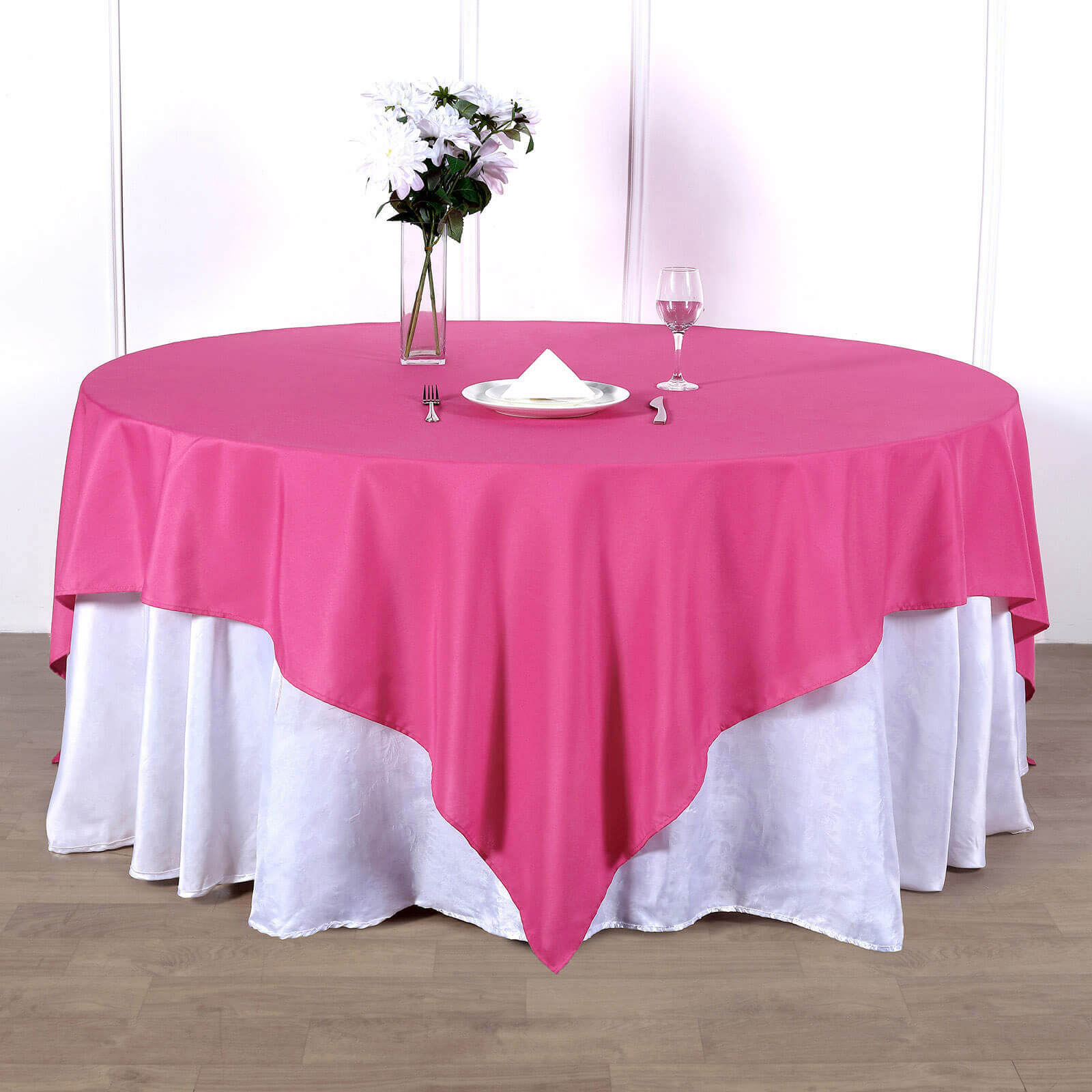 Polyester 90x90 Table Overlay Square Tablecloth Fuchsia - Wrinkle-Resistant & Durable Table Cover