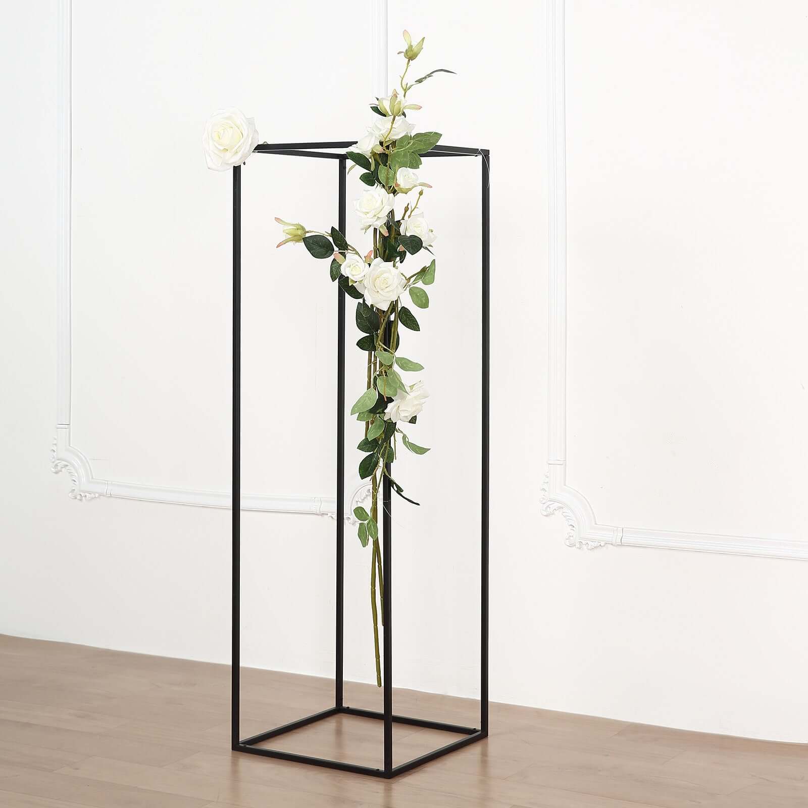 2-Pack Wedding Flower Stand Matte Black Metal Geometric Column Frame Rectangular - Versatile Floral Pedestal for Sophisticated Arrangements 40