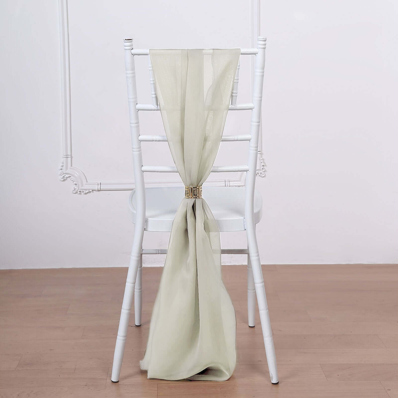 5 Pack Premium Chiffon Chair Sashes Beige - Soft & Lightweight Designer Chair Bows 22x78