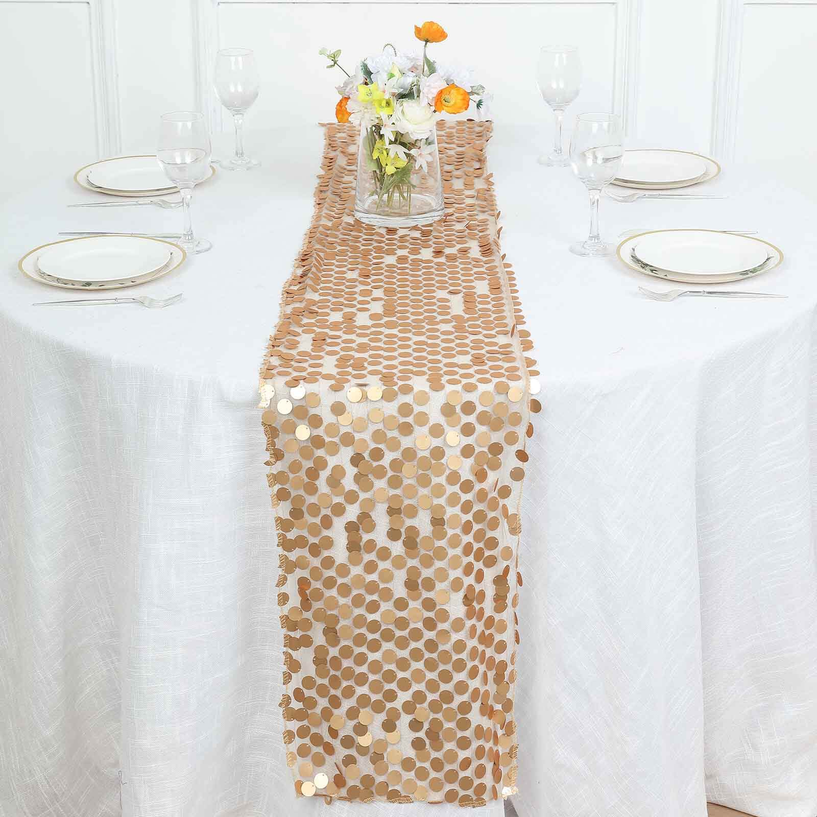 Big Payette Sequin 13x108 Table Runner Matte Champagne - Dazzling Design