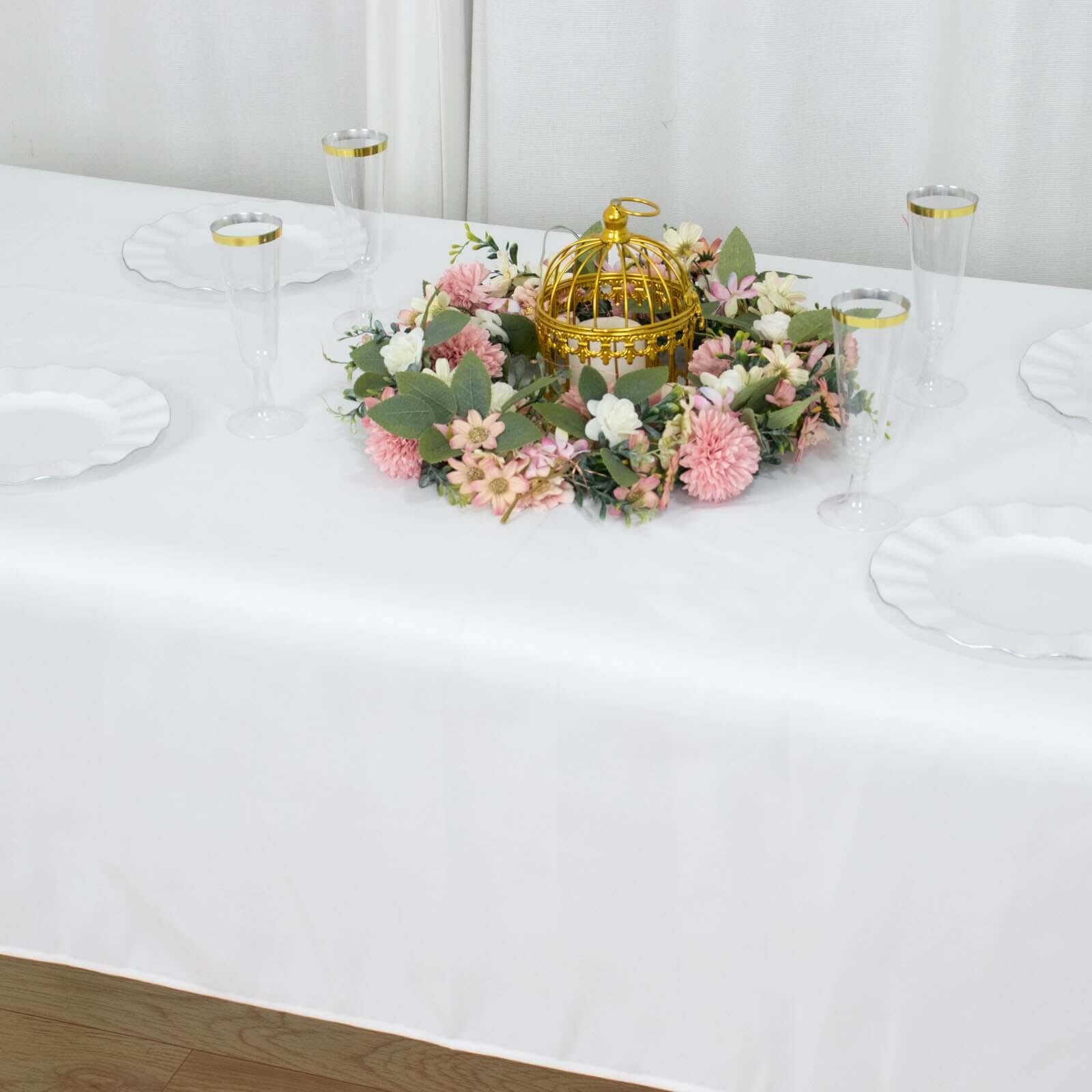 Premium Polyester 54x96 Rectangle Tablecloth White - Durable 220GSM Stain-Resistant Fabric for Weddings & Events