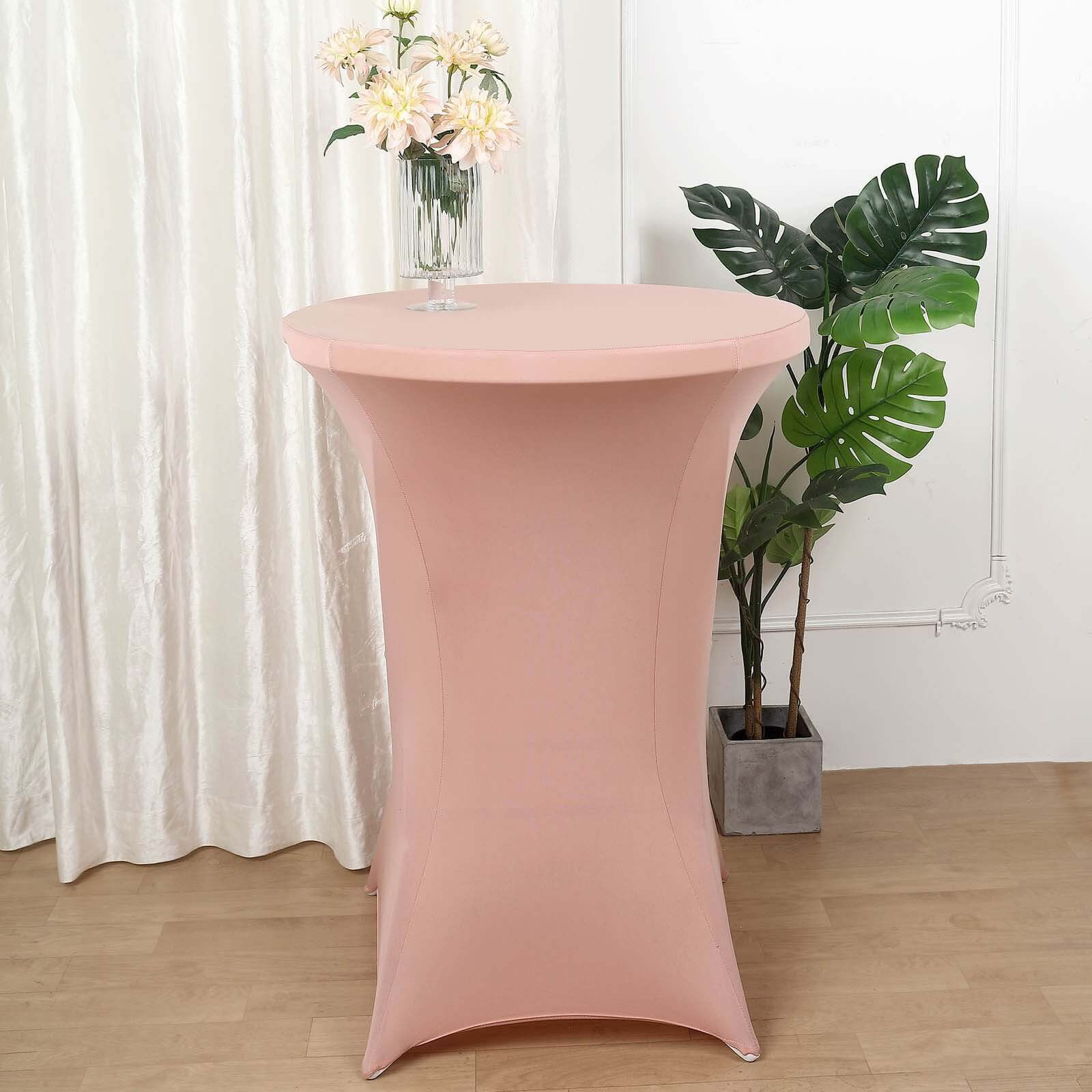 Spandex 24-32 Round Cocktail Table Cover Dusty Rose - Easy to Maintain Stretch Fitted Highboy Tablecloth