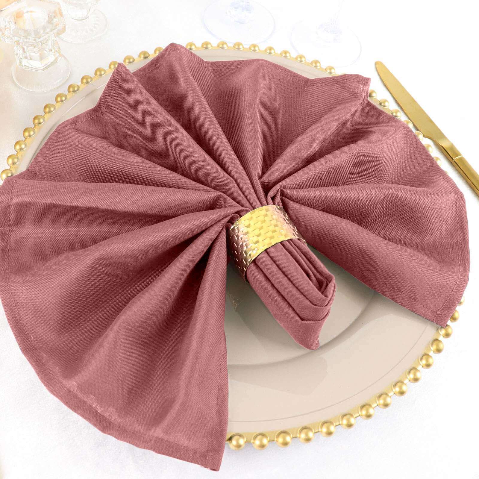 5 Pack Cinnamon Rose Cloth Napkins with Hemmed Edges, Reusable Polyester Dinner Linen Napkins - 20x20