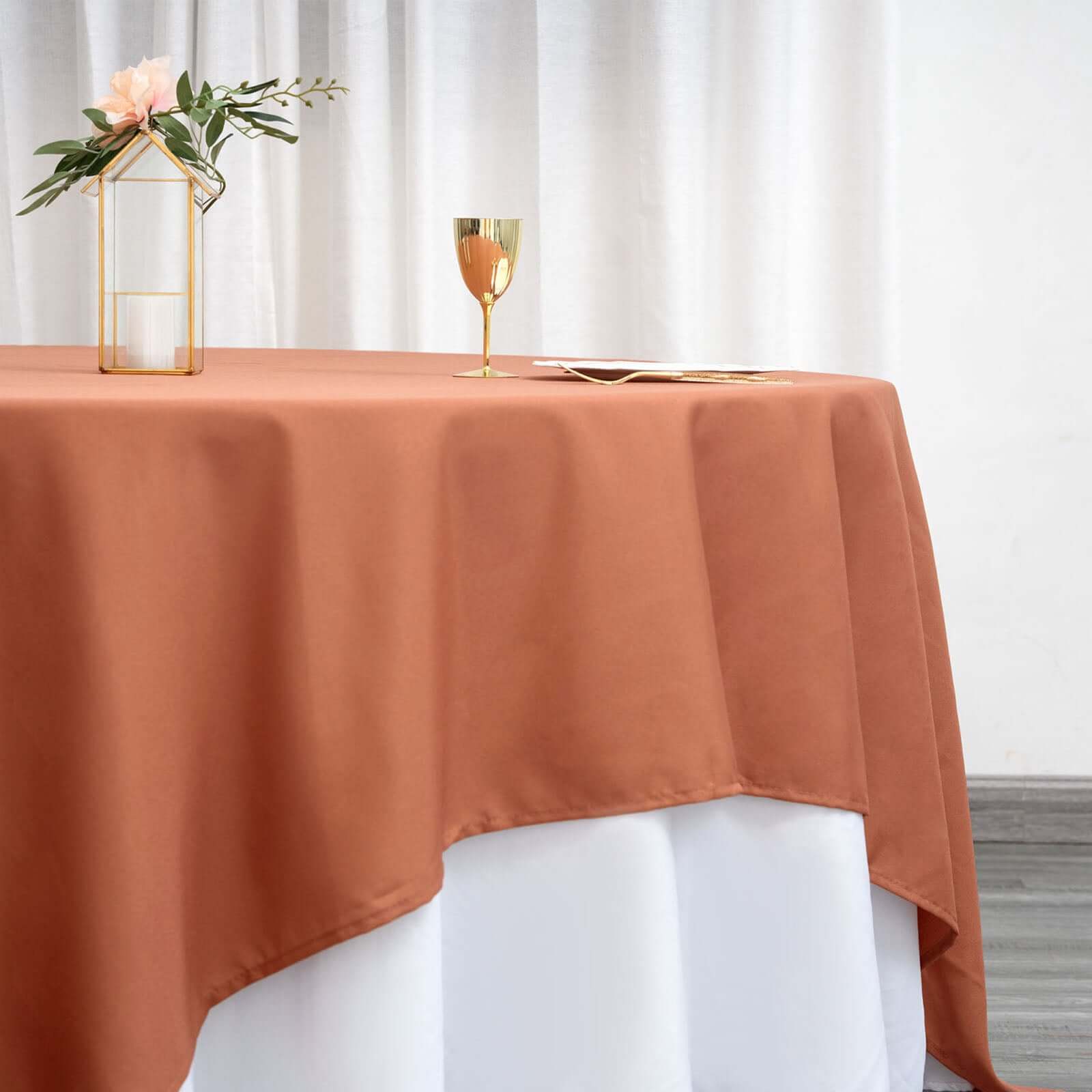 Polyester 90x90 Table Overlay Square Tablecloth Terracotta (Rust) - Wrinkle-Resistant & Durable Table Cover