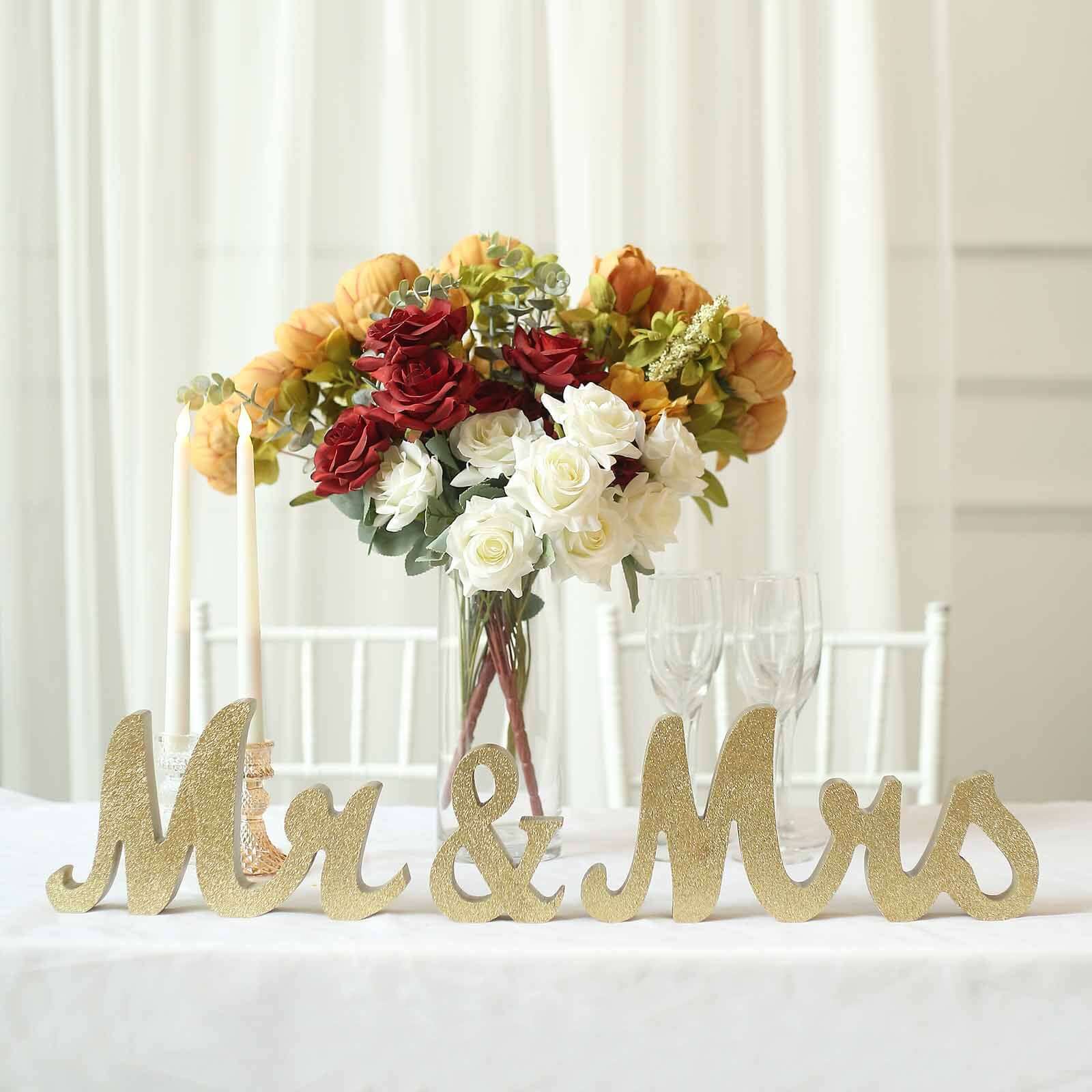 Wooden Mr & Mrs Freestanding Letters Gold Glittered - Rustic Glam Wedding Table Display Signs