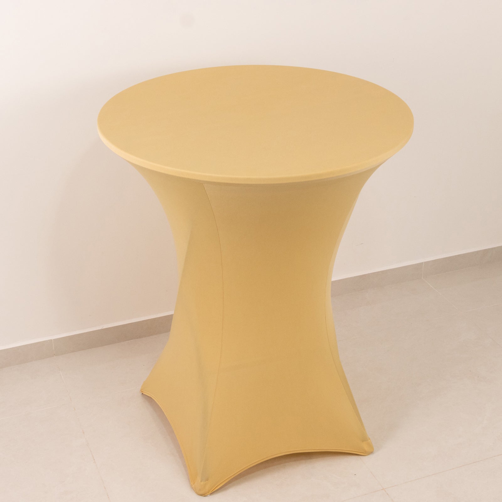 Spandex 33-36 Round Cocktail Table Cover Champagne - Easy to Maintain Stretch Fitted Highboy Tablecloth