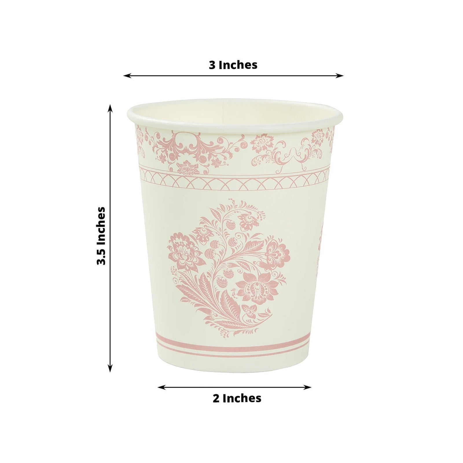 24-Pack Paper Cups White with Pink French Toile Print - Stylish Disposable Floral Party Cups for Hot & Cold Beverages 9oz