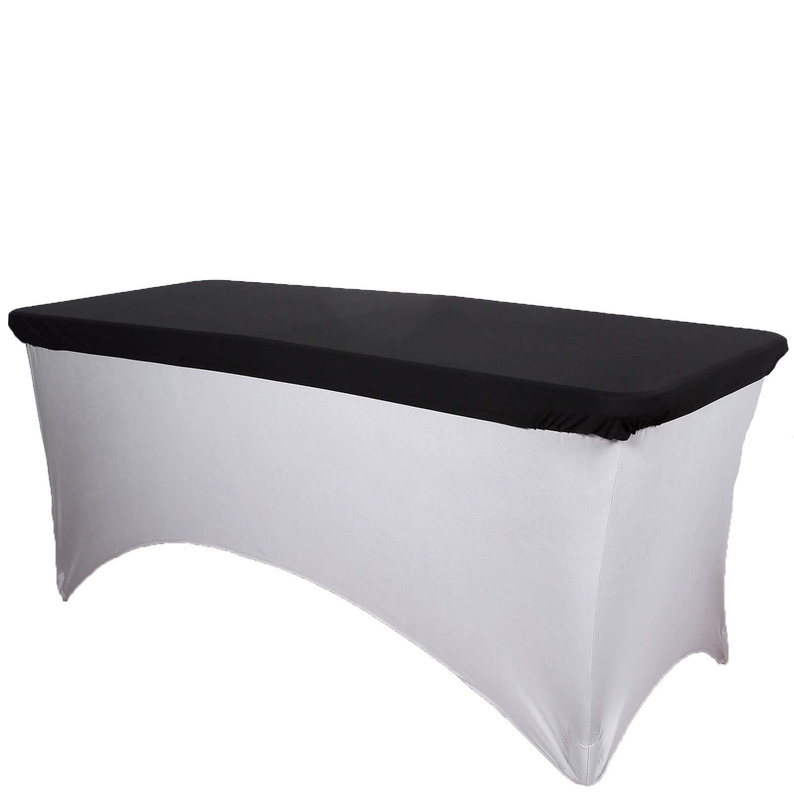 Stretch Spandex 72x30 Rectangle Tablecloth Top Cover Black - Durable Fitted Table Topper Cap