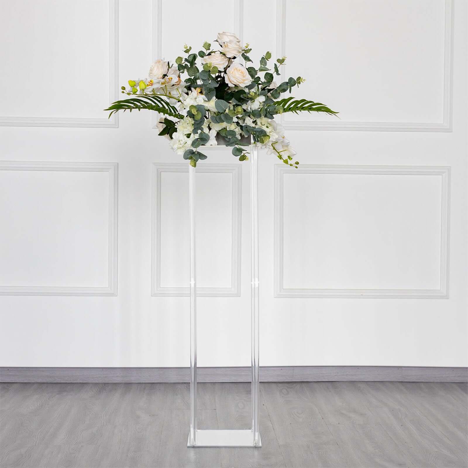 Acrylic Floor Vase Flower Stand with Square Mirror Base Clear - Durable Wedding Column Centerpiece for Events 40