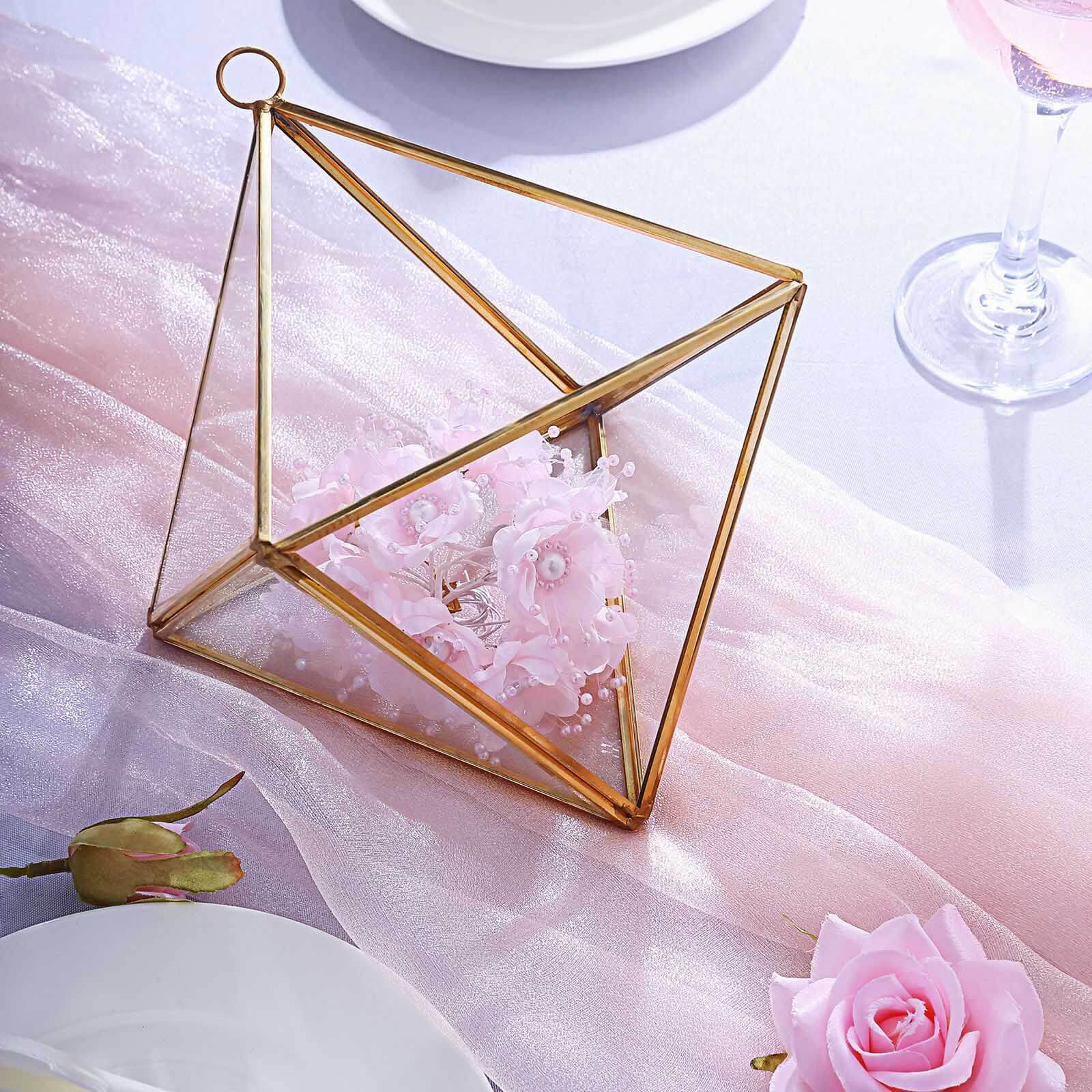 Glass Terrarium Hanging Diamond Prism Design Metal Gold - Geometric Holder for Air Plants & Displays 9