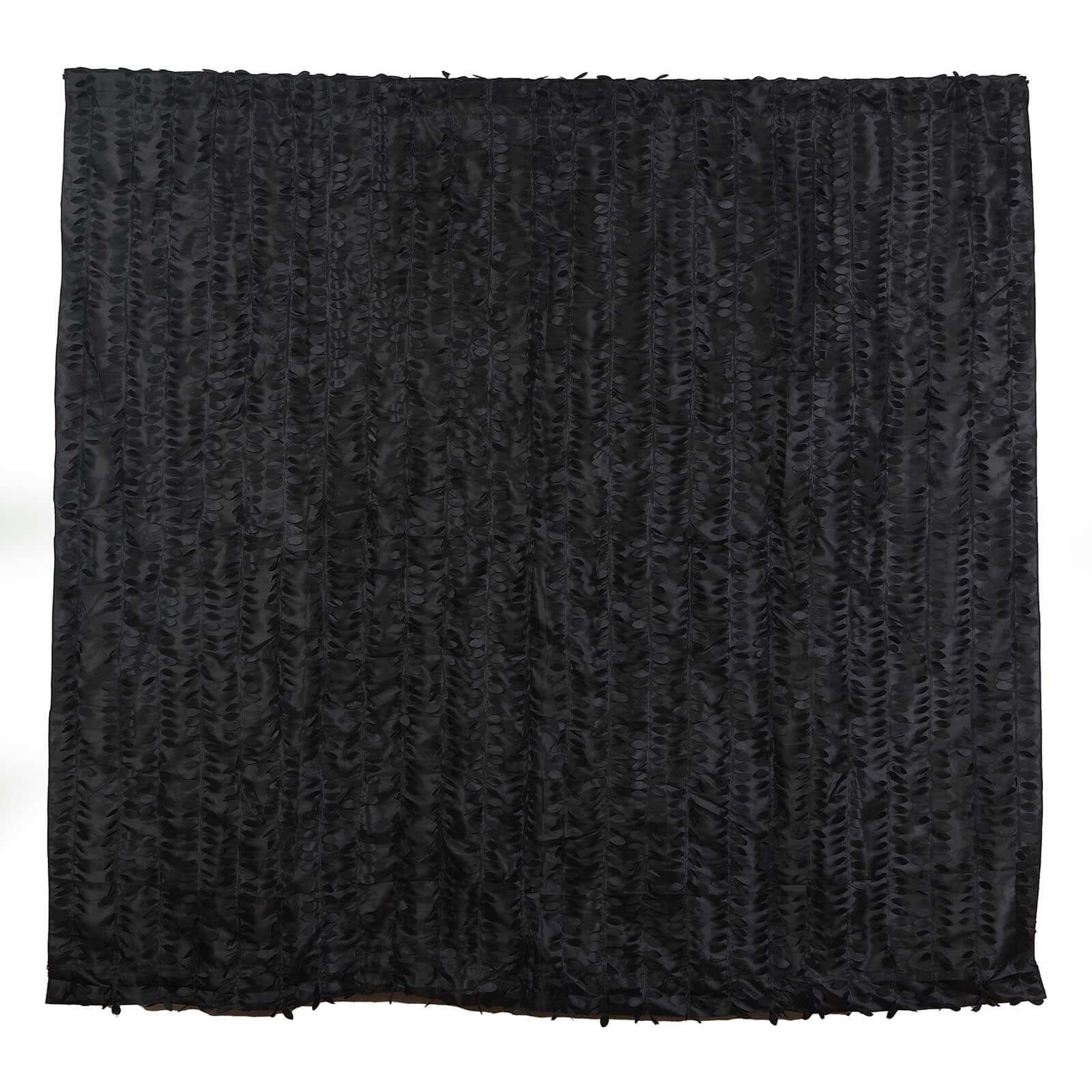 8ftx8ft Black 3D Leaf Petal Taffeta Event Curtain Drapes, Backdrop Event Panel With Rod Pocket