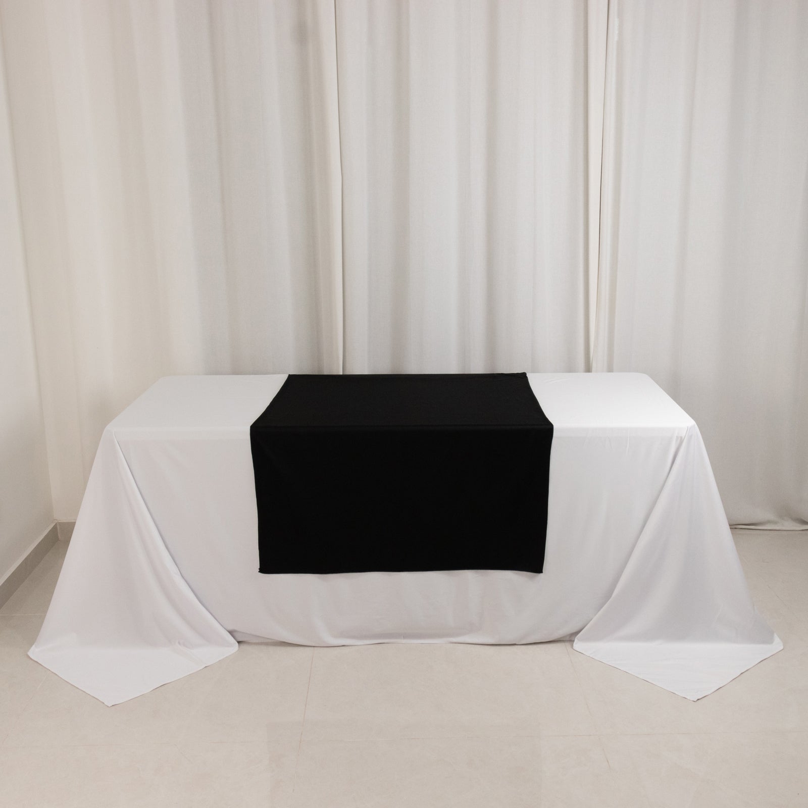 Premium Scuba Polyester 36x72 Wide Table Runner Black - Wrinkle-Free Trade Show Table Linen