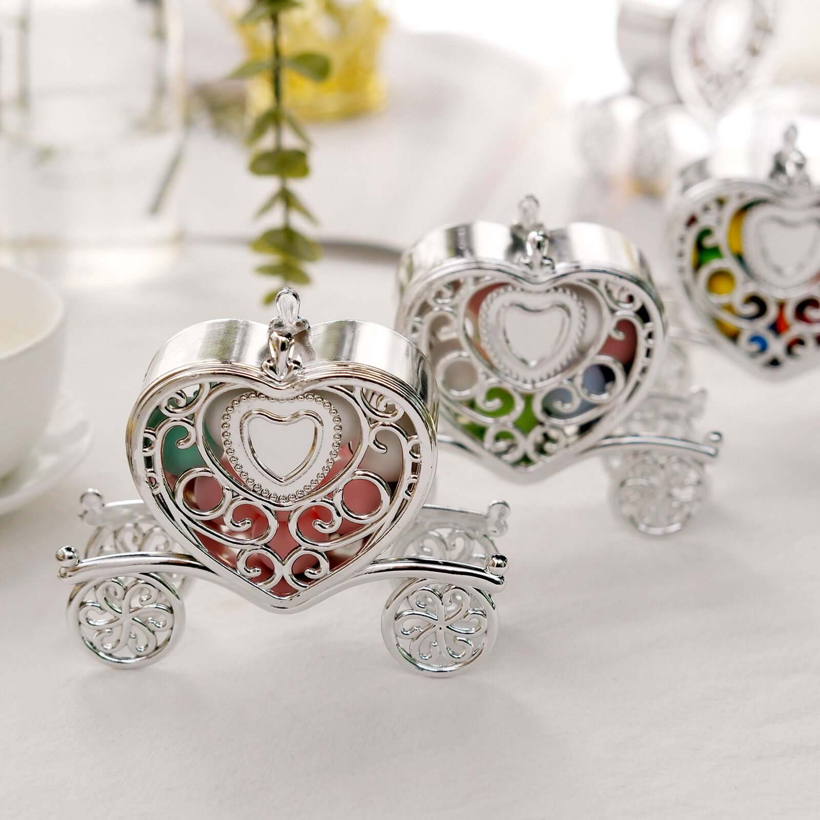 12-Pack Heart Carriage Candy Container Gift Boxes Silver Princess - Stylish Favor Boxes for Special Occasions 4