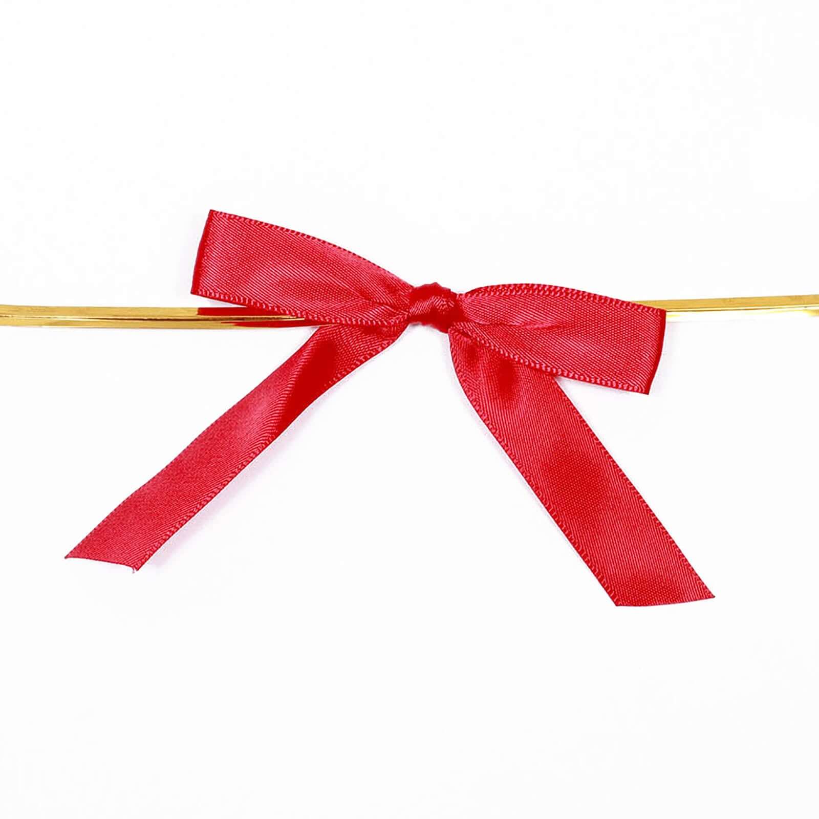 50 Pcs 3 Satin Ribbon Bows With Twist Ties, Gift Basket Party Favor Bags Decor - Red Classic Style