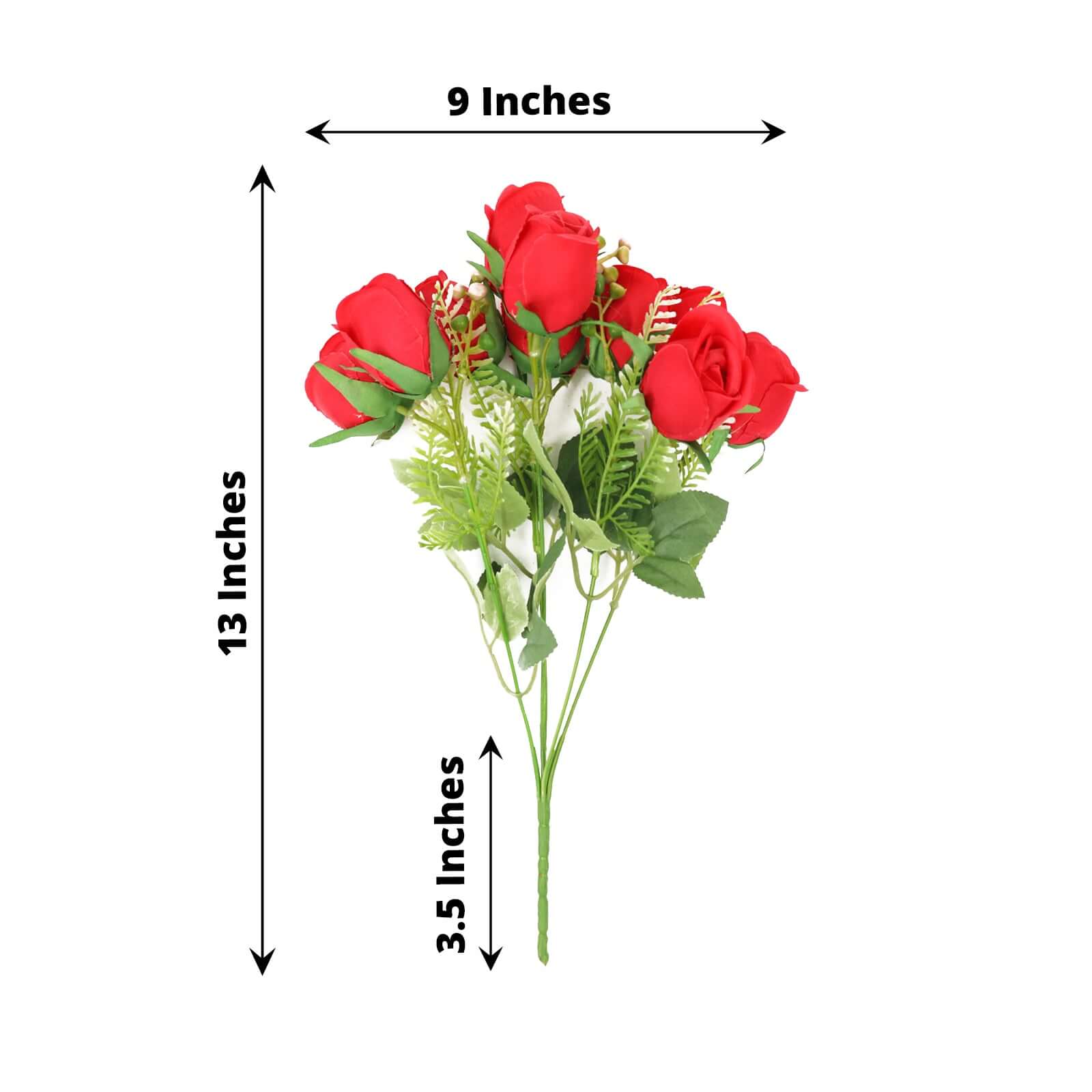 3 Pack 13 Red Real Touch Silk Rose Bud Flower Bridal Bouquets, Artificial Floral Bush Arrangements