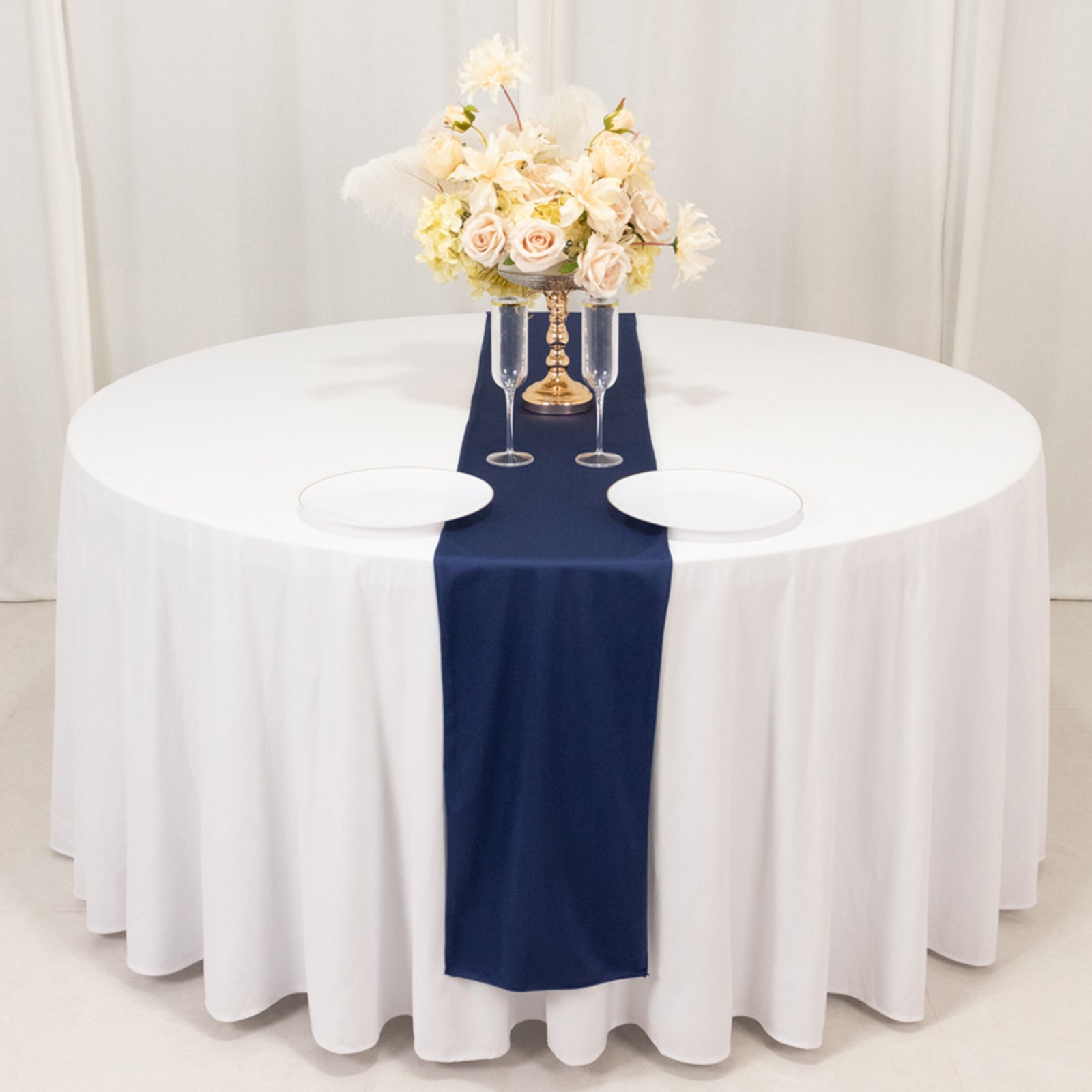 Premium Scuba Polyester 12x108 Table Runner Navy Blue - Wrinkle-Free Table Linen