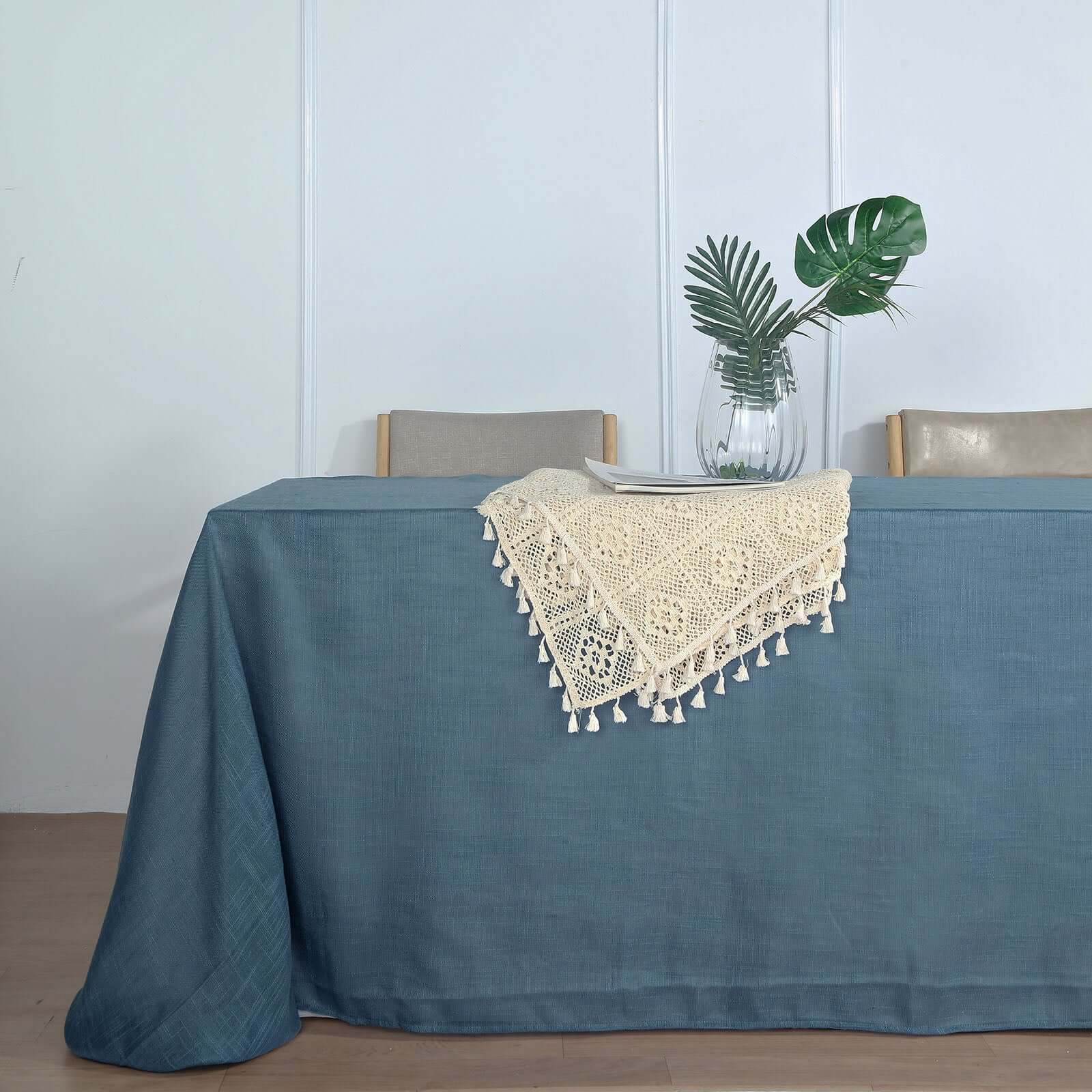 Faux Linen 90x132 Rectangular Tablecloth Blue - Slubby Texture Wrinkle-Resistant Seamless Table Cover