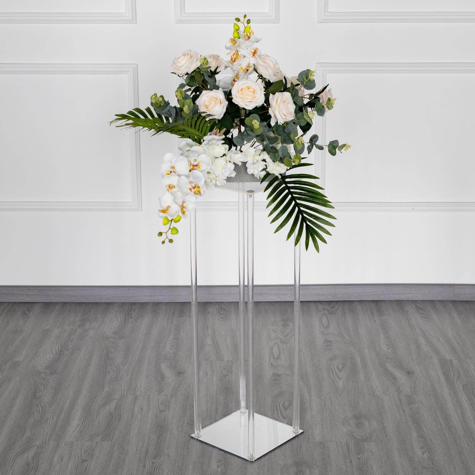 Acrylic Floor Vase Flower Stand with Square Mirror Base Clear - Decorative Wedding Column Centerpiece 32