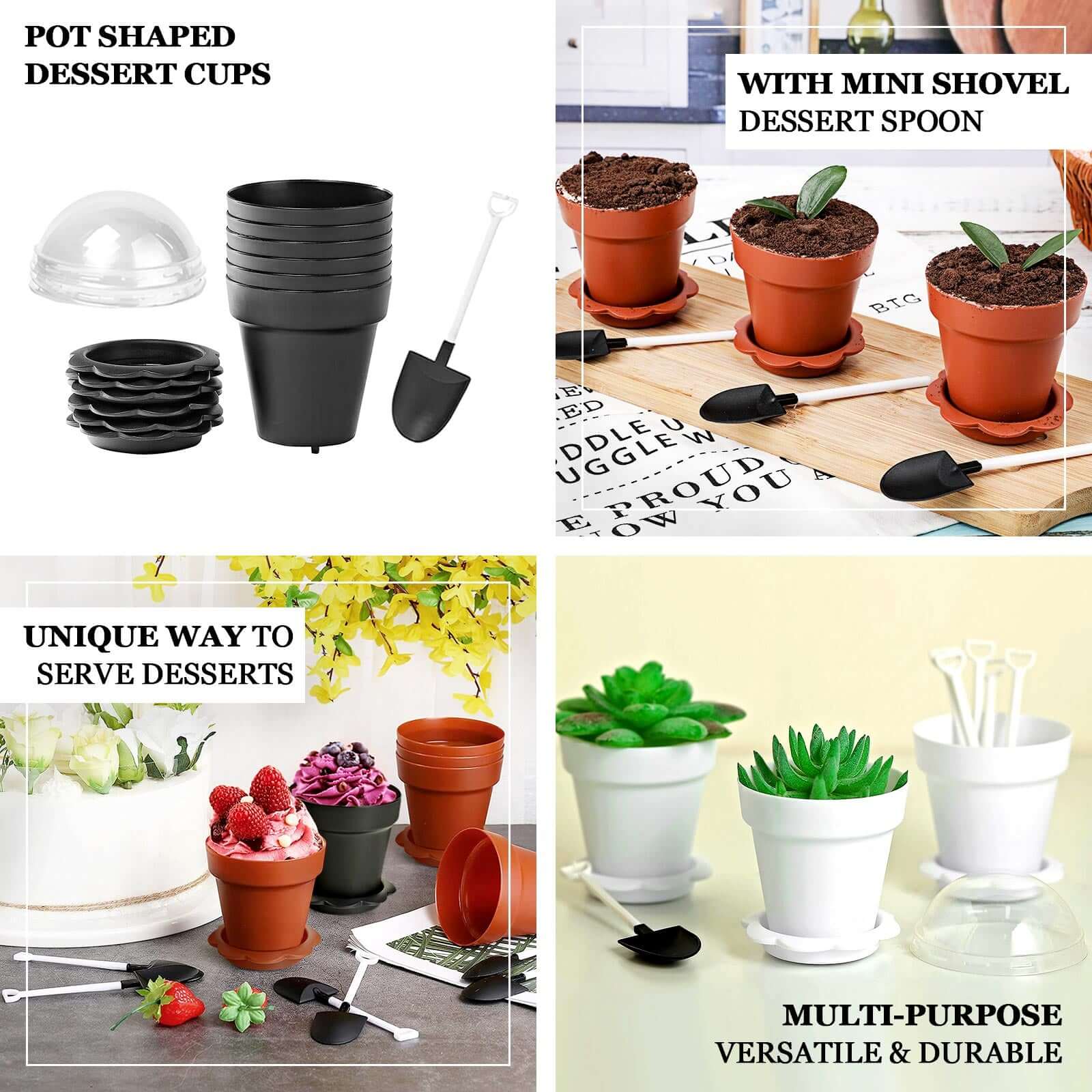 12-Pack Dessert Cups Succulent Planter Design White - Plastic Serving Cups with Lids and Shovels 4