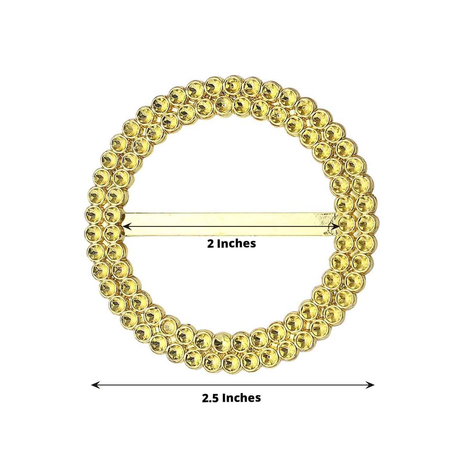 20 Pack Diamond Round Chair Sash Band Buckle Pins Gold - Timeless Rhinestone Napkin Rings for Weddings & Gatherings 2.5