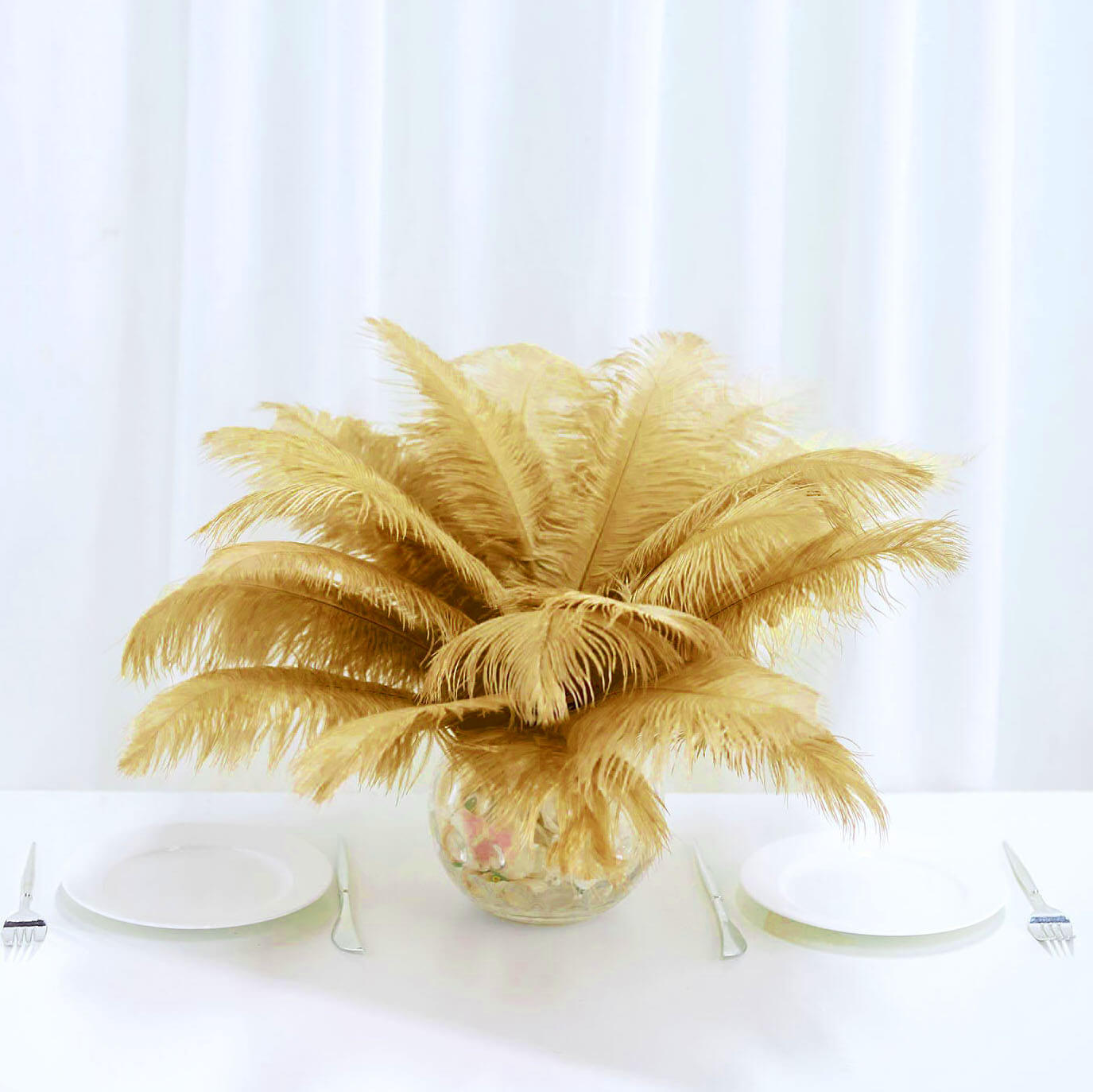 12 Pack 13-15 Gold Natural Plume Real Ostrich Feathers, DIY Centerpiece Fillers