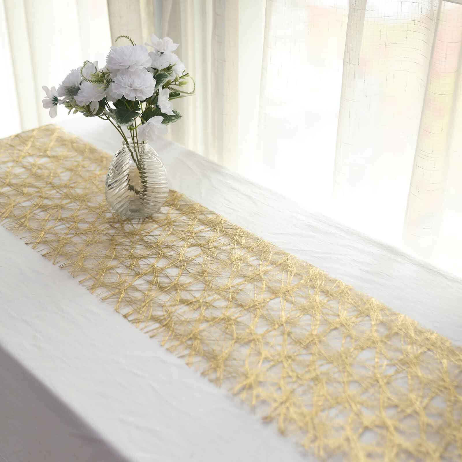 Polyester 12x108 Table Runner Metallic Gold Disposable Non-Woven Fiber Roll - Stylish & Chic Table Decor