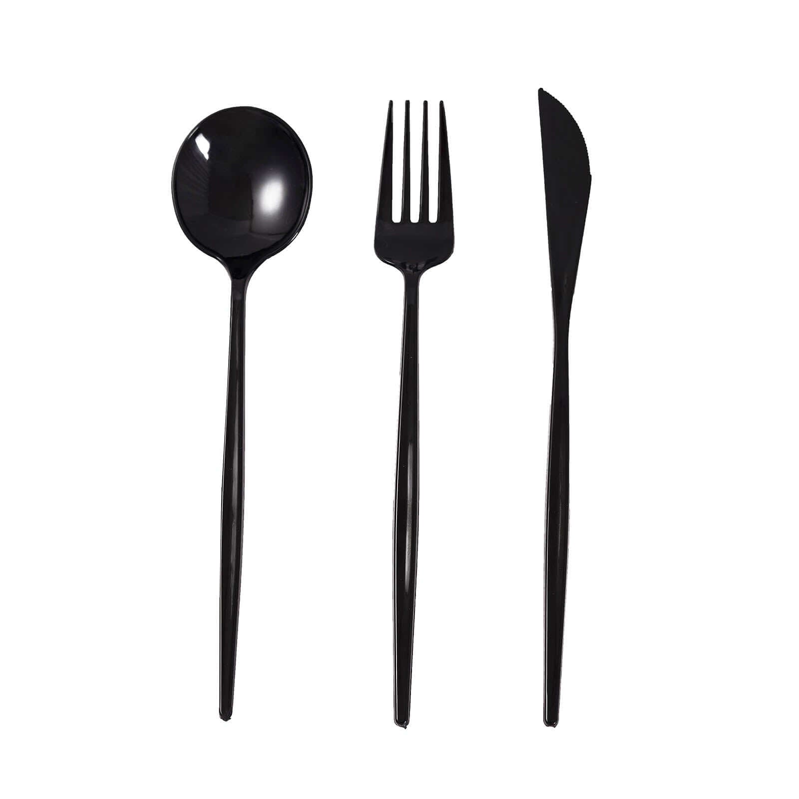 24-Pack Plastic Flatware Set with Sleek Modern Design Black - Premium Disposable Silverware 8