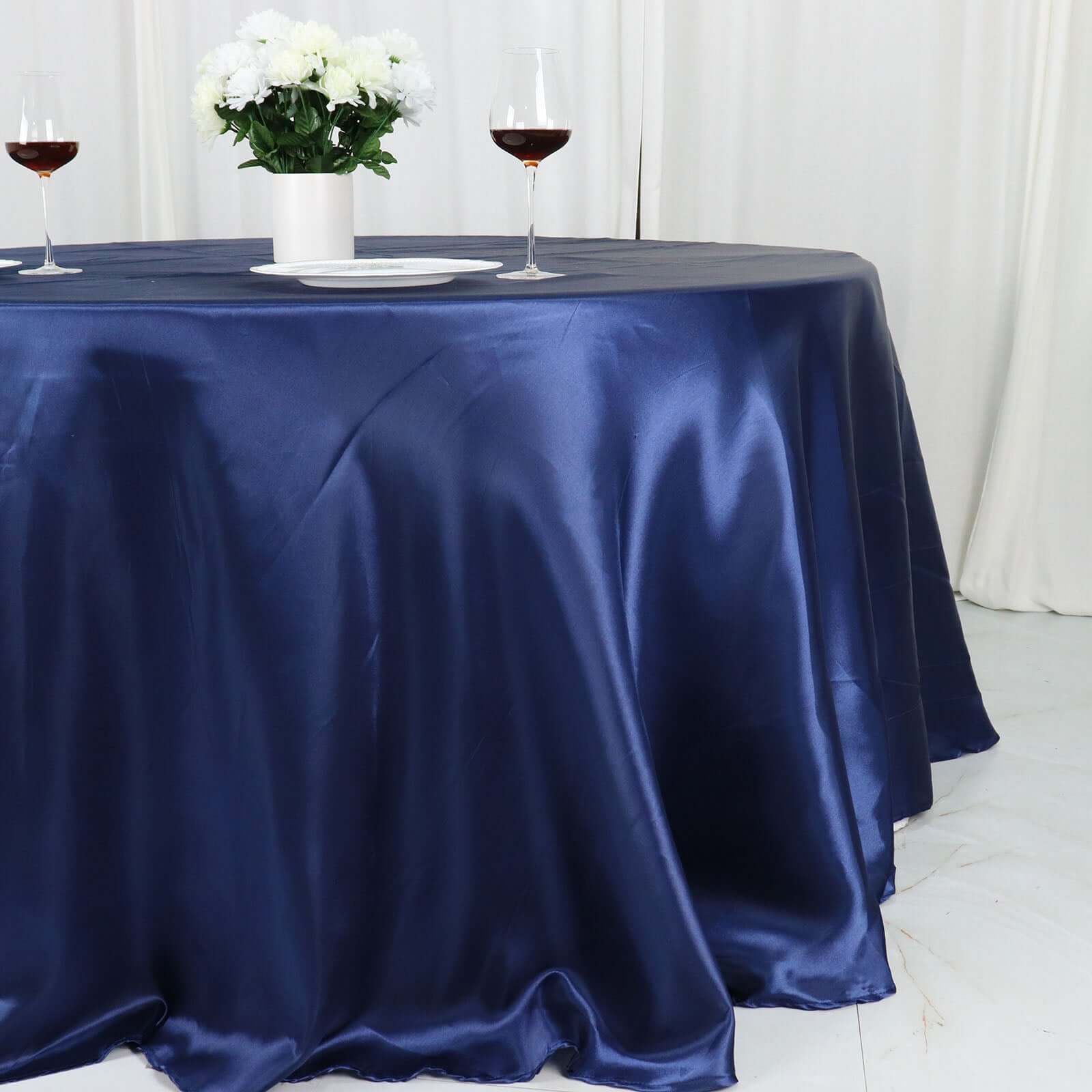 Satin 132 Round Tablecloth Navy Blue - Stylish Seamless Table Cover