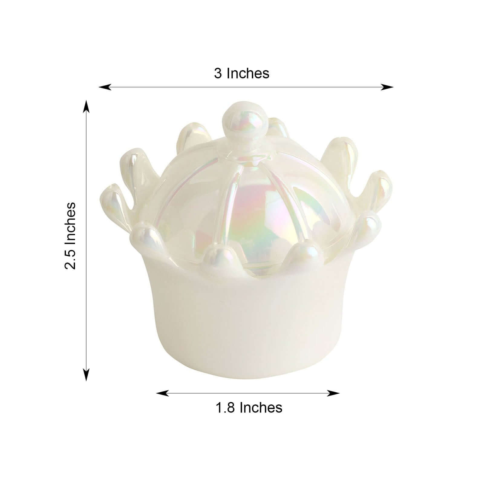 12 Pack 3 White Fillable Mini Crown Treat Favor Boxes, Small Candy Container Gift Boxes With Iridescent Dome Lids