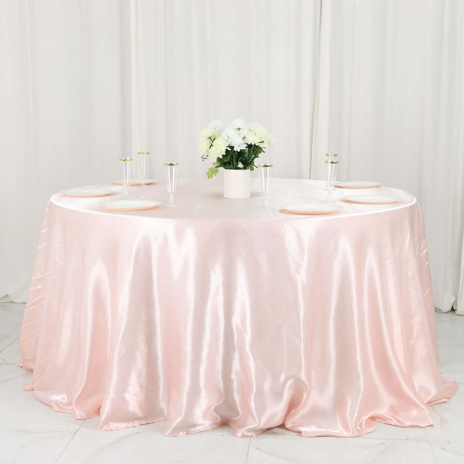 Satin 132 Round Tablecloth Blush - Stylish Seamless Table Cover